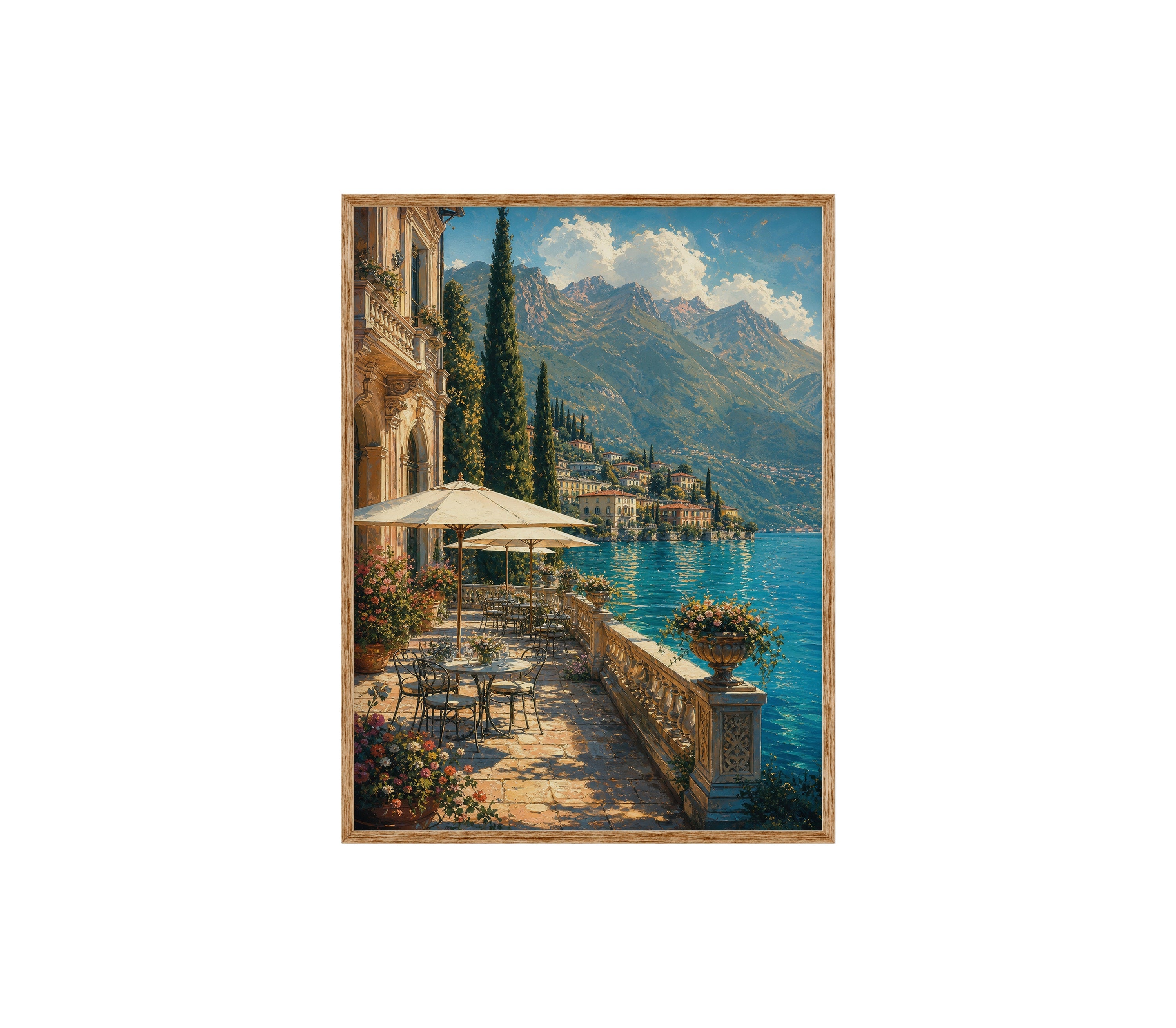 Lake Como Waterfront Village poster print preview by Seji Art