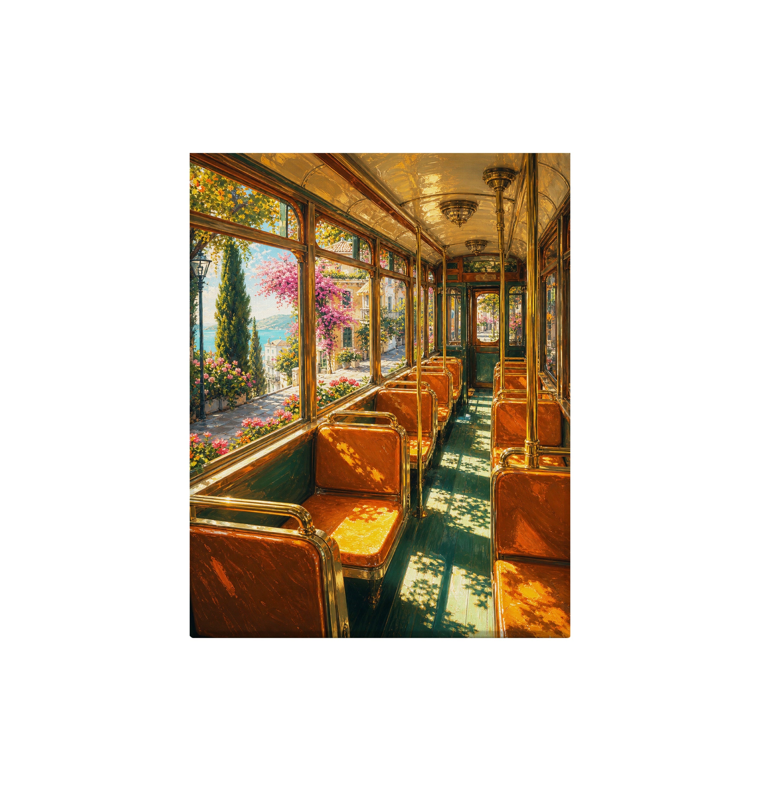 Lake View Vintage Train Car canvas wall art preview by Seji Art