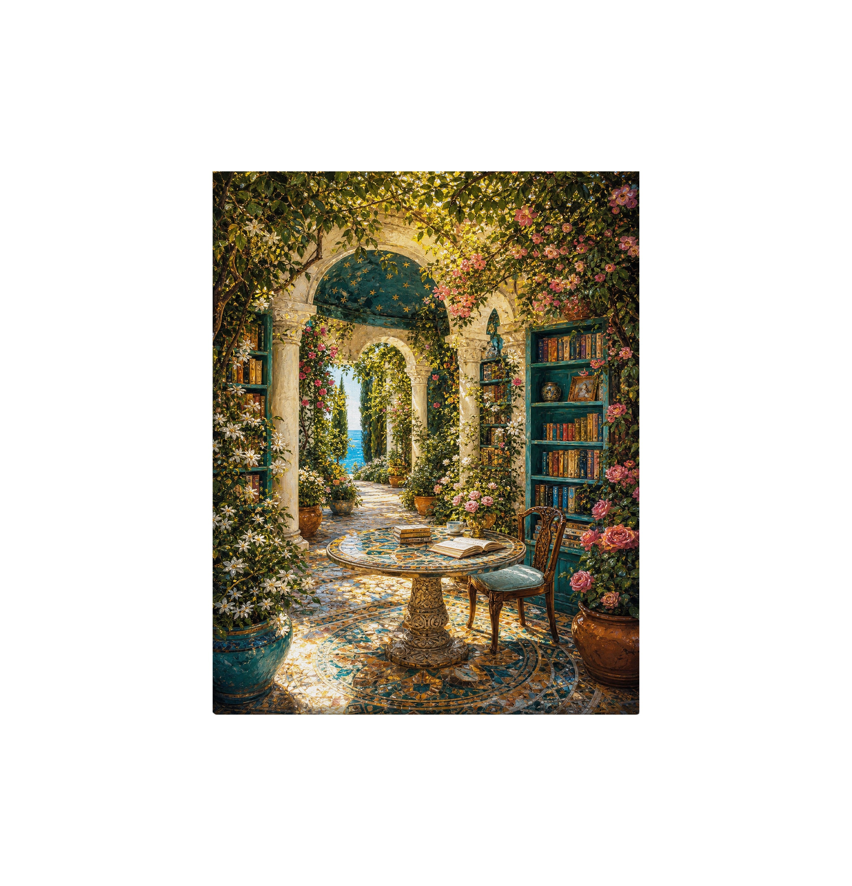 Mediterranean Fountain Courtyard Arch canvas wall art preview by Seji Art
