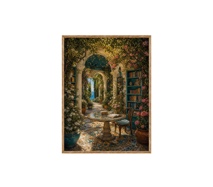Mediterranean Fountain Courtyard Arch poster print preview by Seji Art
