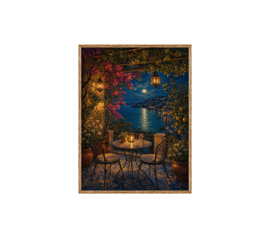 Midnight Lake Terrace Cafe poster print preview by Seji Art