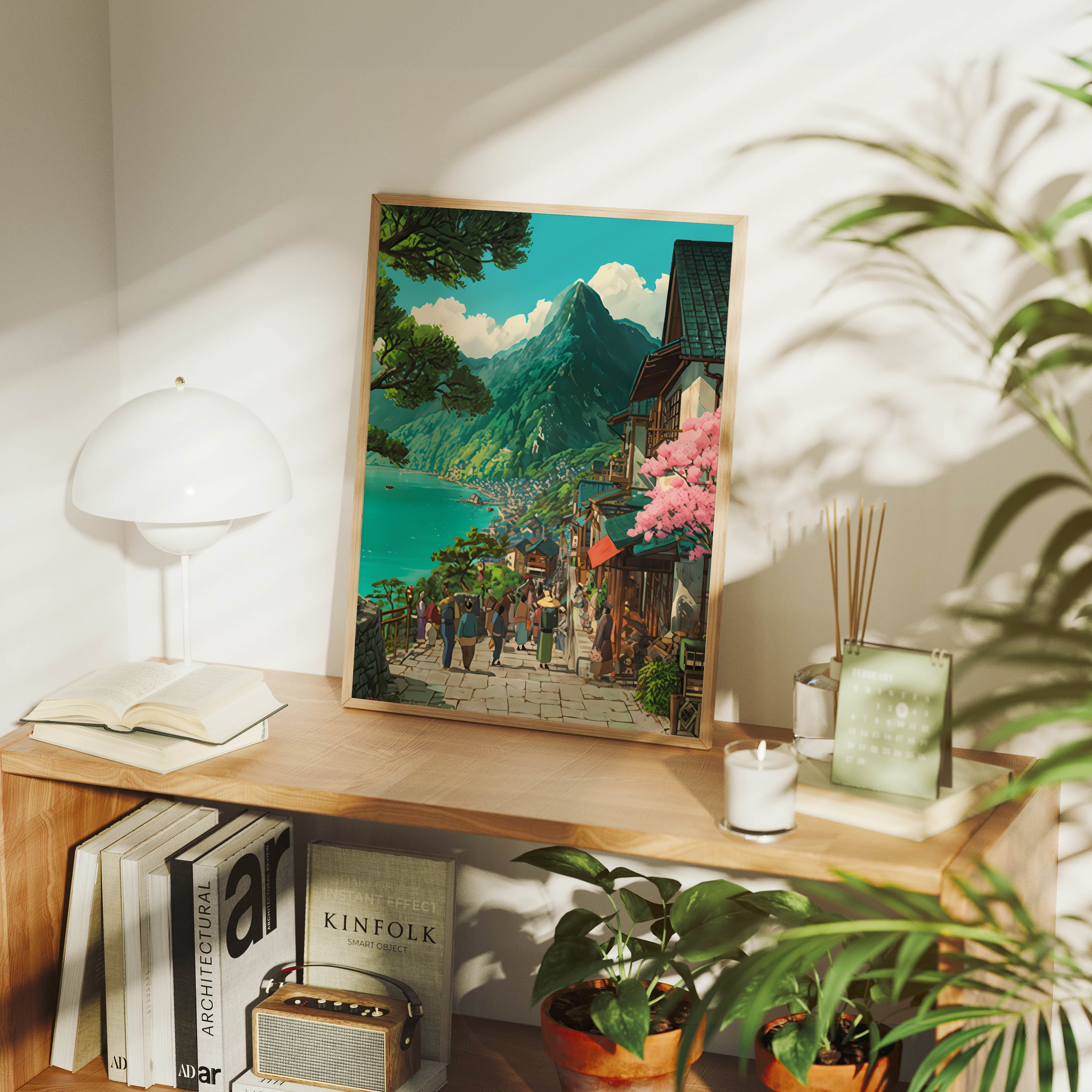 Lijiang Yunnan Cherry Blossom Village framed wall art print room mockup by Seji Art
