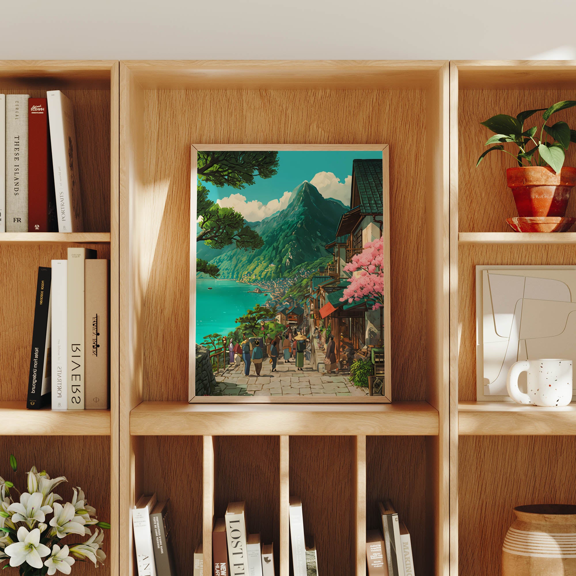 Lijiang Yunnan Cherry Blossom Village wall art print styled in home decor by Seji Art