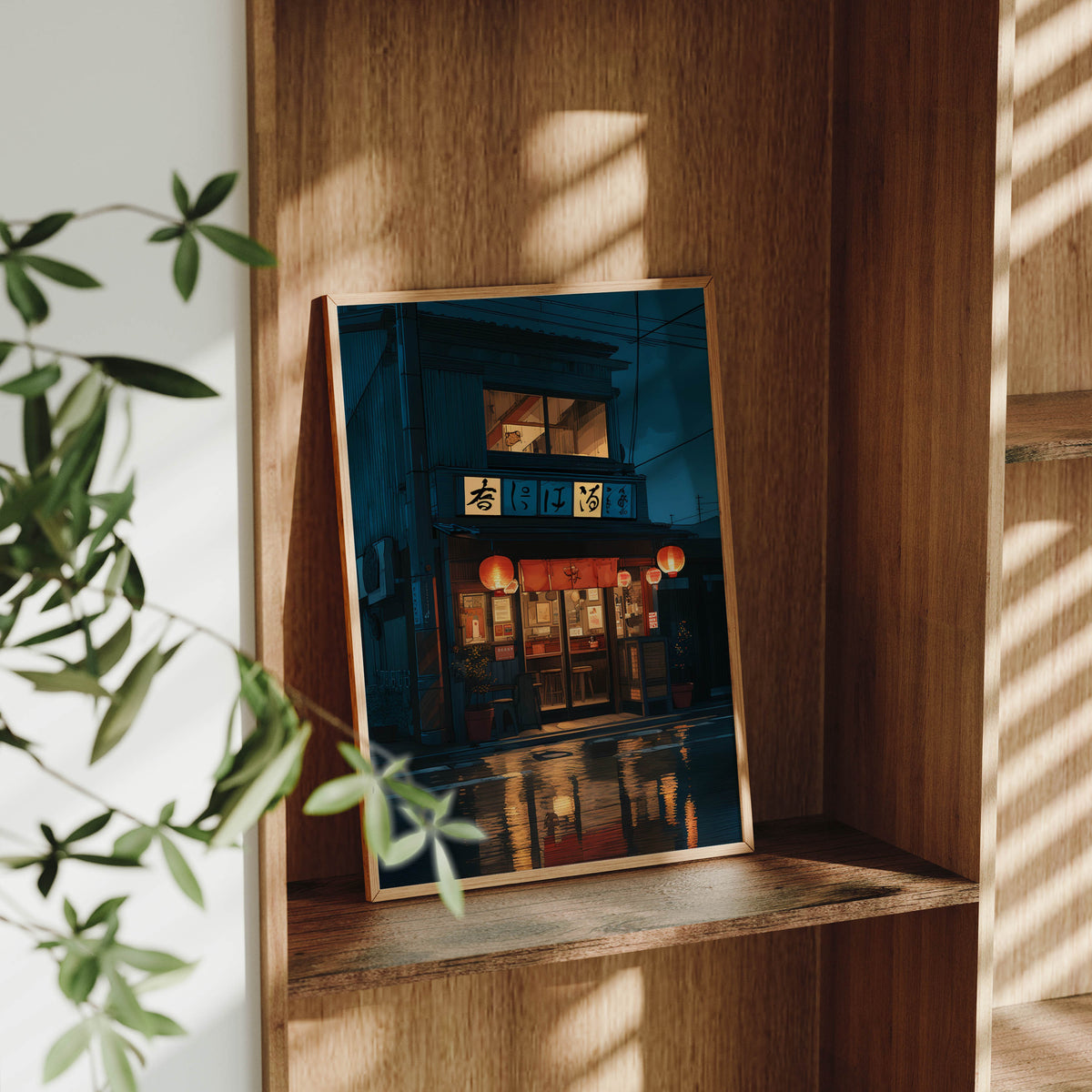 Roppongi Tokyo Twin Red Lantern Rain canvas wall art preview by Seji Art