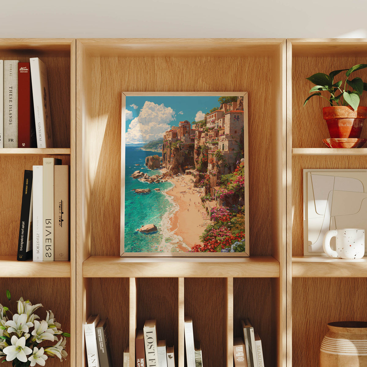 Eze Cliffside Beach canvas wall art preview by Seji Art