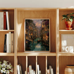Cannaregio Venice Canal Bougainvillea Twilight canvas wall art preview by Seji Art