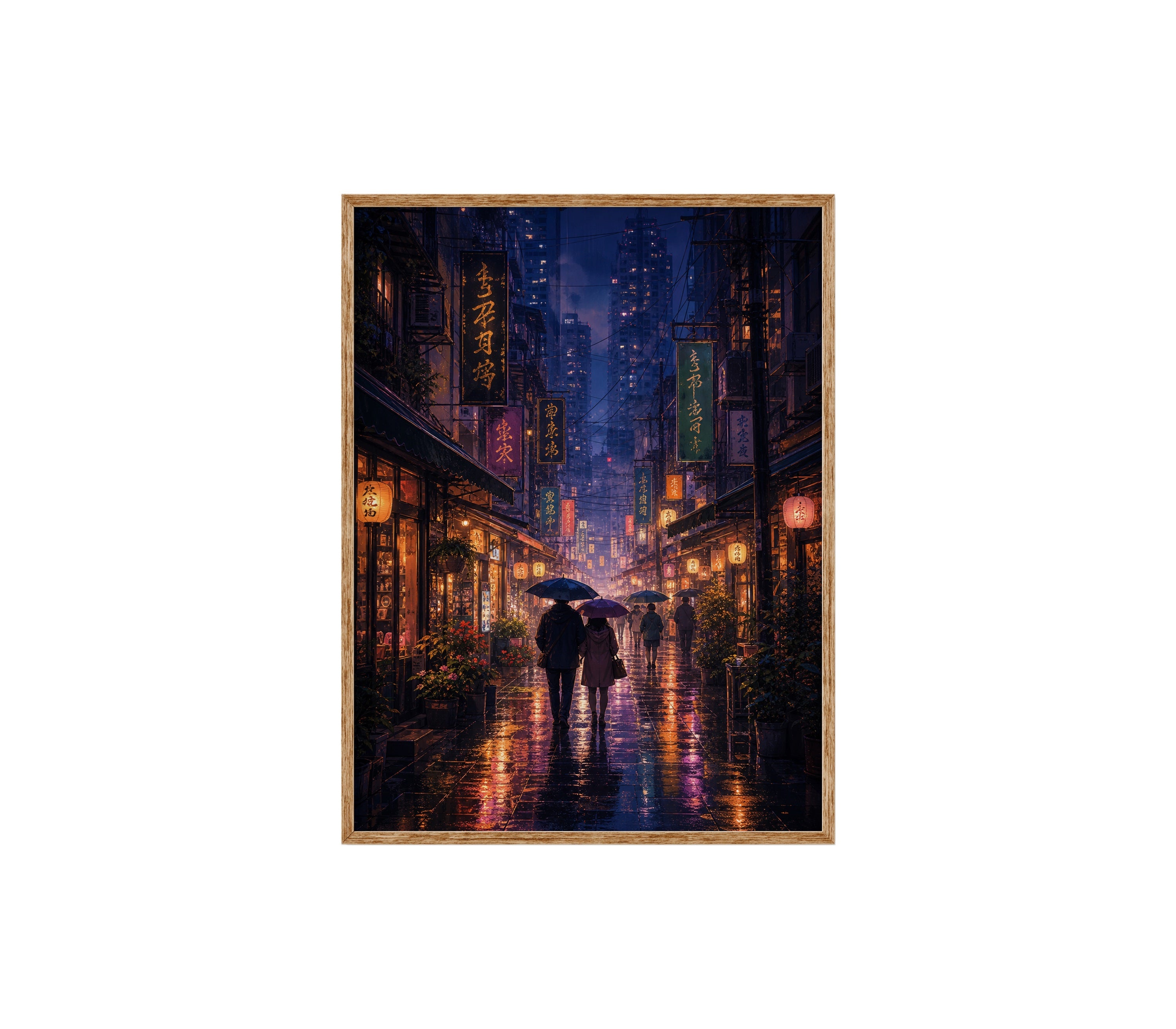 Mong Kok Night Market Rain poster print preview by Seji Art