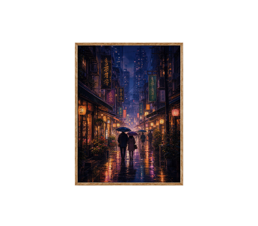 Mong Kok Night Market Rain poster print preview by Seji Art