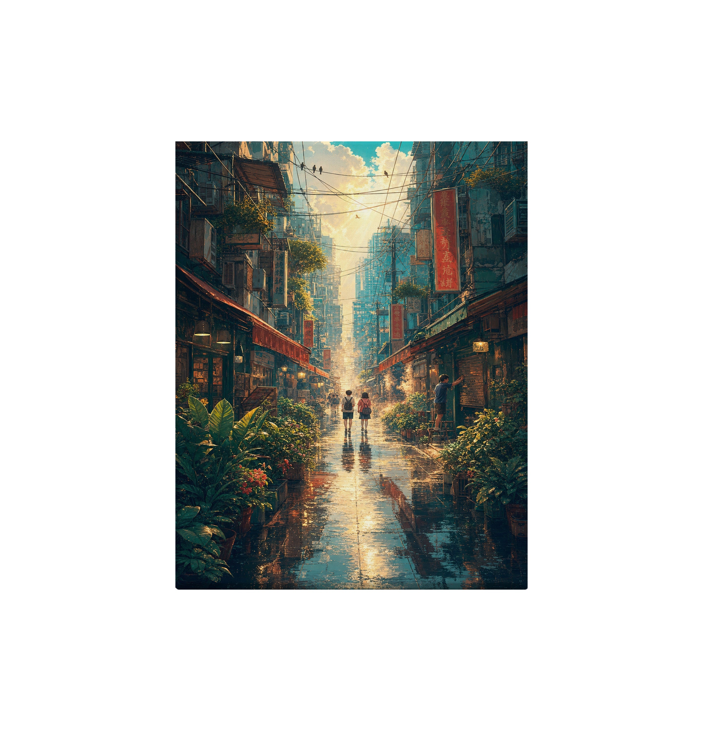 Mong Kok Sun Shower Market Street canvas wall art preview by Seji Art