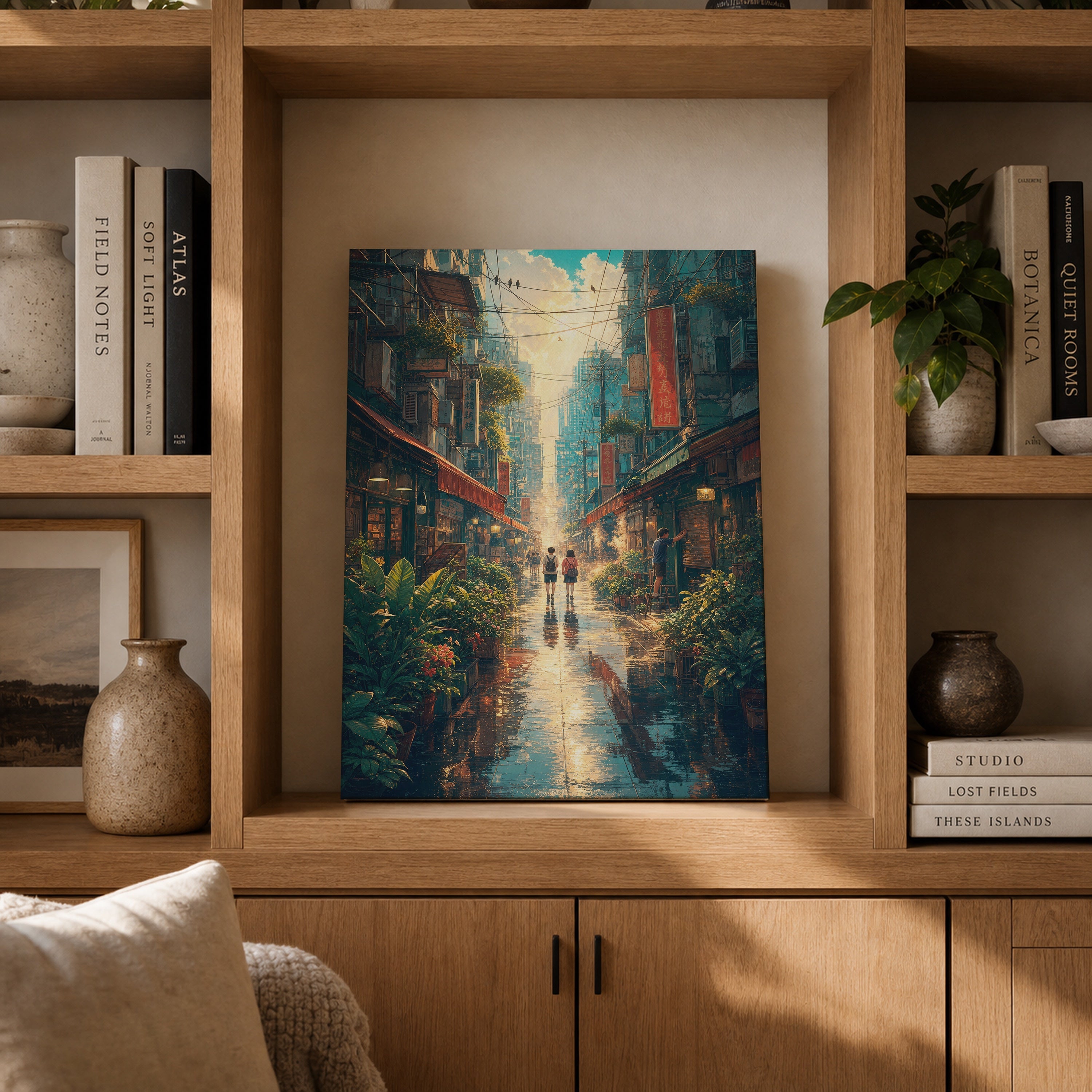 Mong Kok Sun Shower Market Street canvas gallery shelf mockup by Seji Art