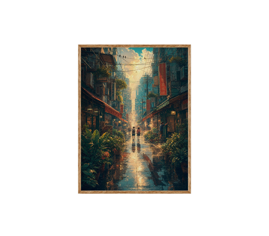Mong Kok Sun Shower Market Street poster print preview by Seji Art