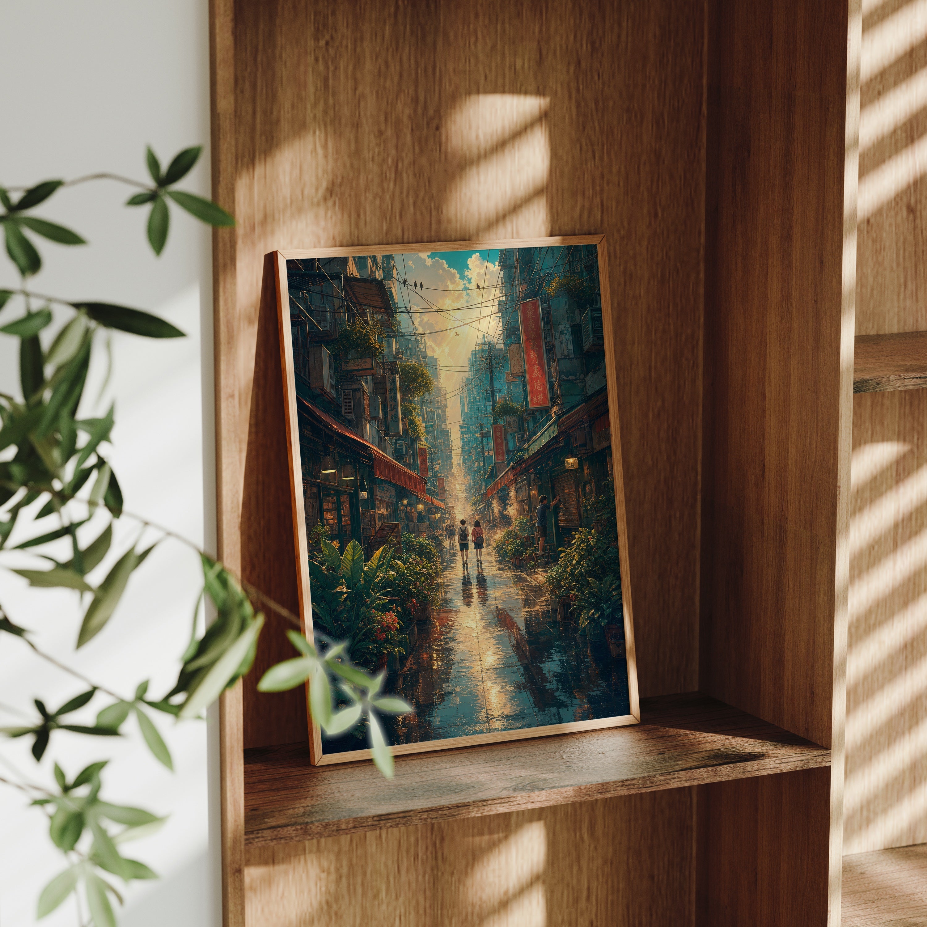 Mong Kok Sun Shower Market Street poster gallery shelf mockup by Seji Art