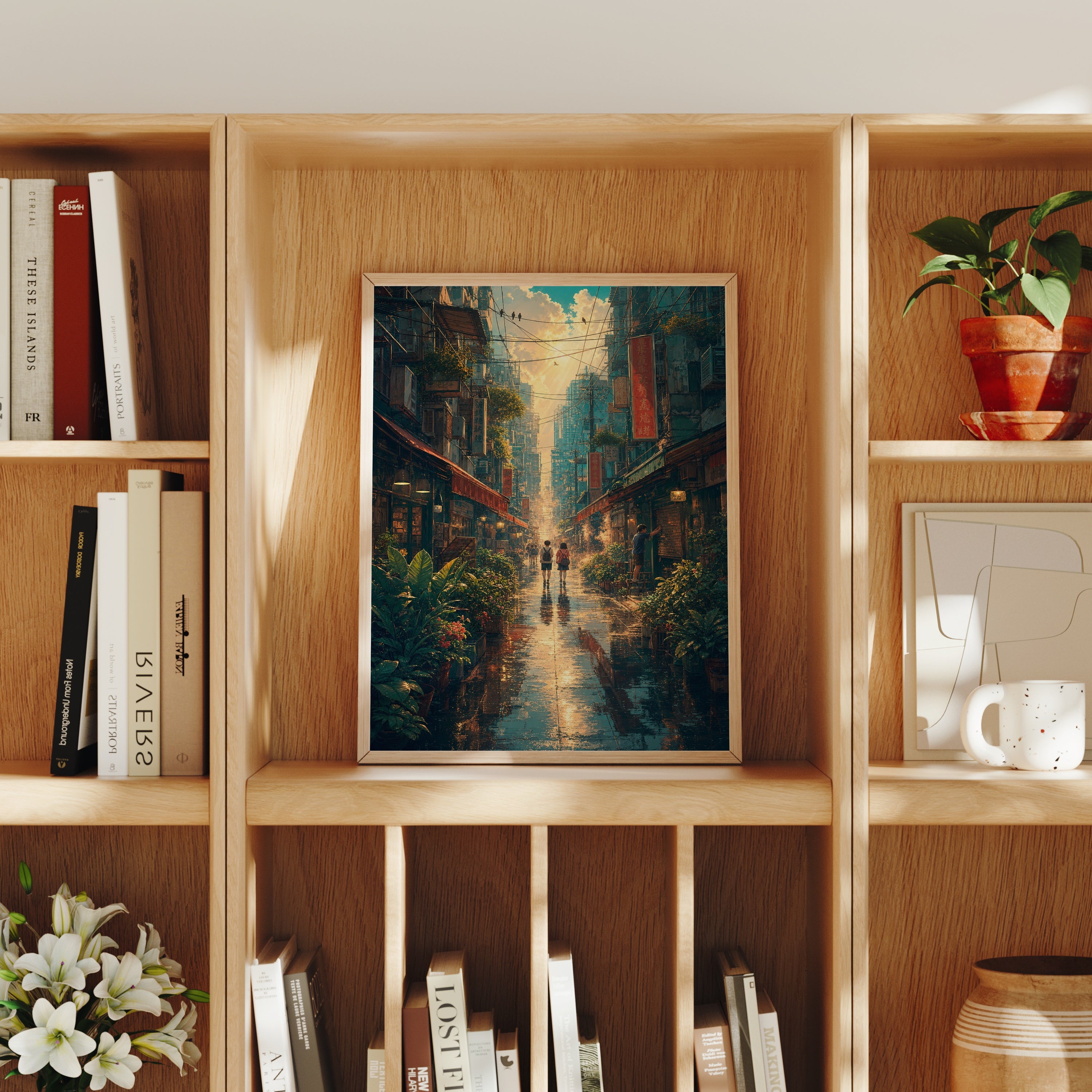 Mong Kok Sun Shower Market Street poster home decor mockup by Seji Art