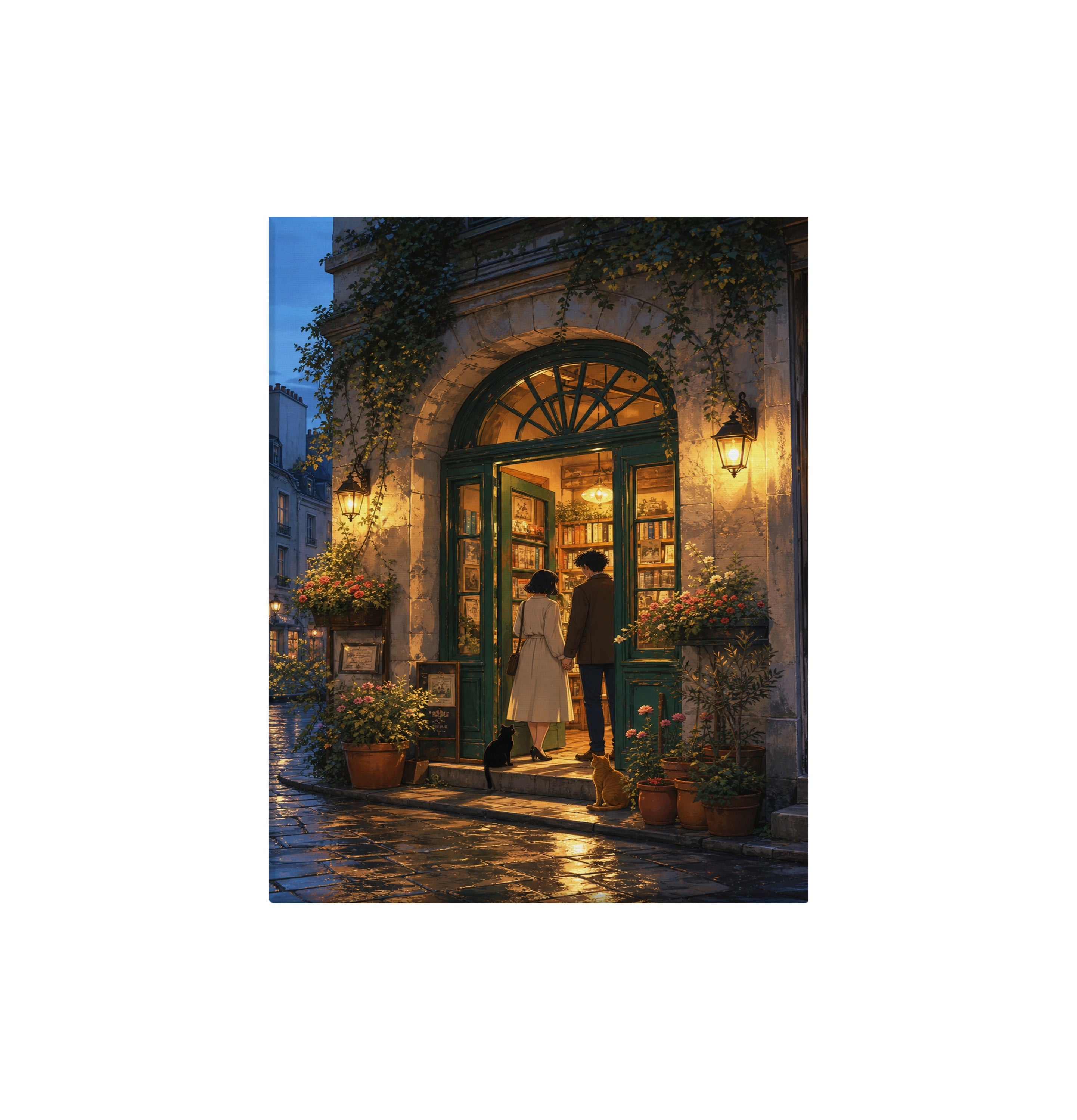 Montmartre Archway Bookstore Evening canvas wall art preview by Seji Art