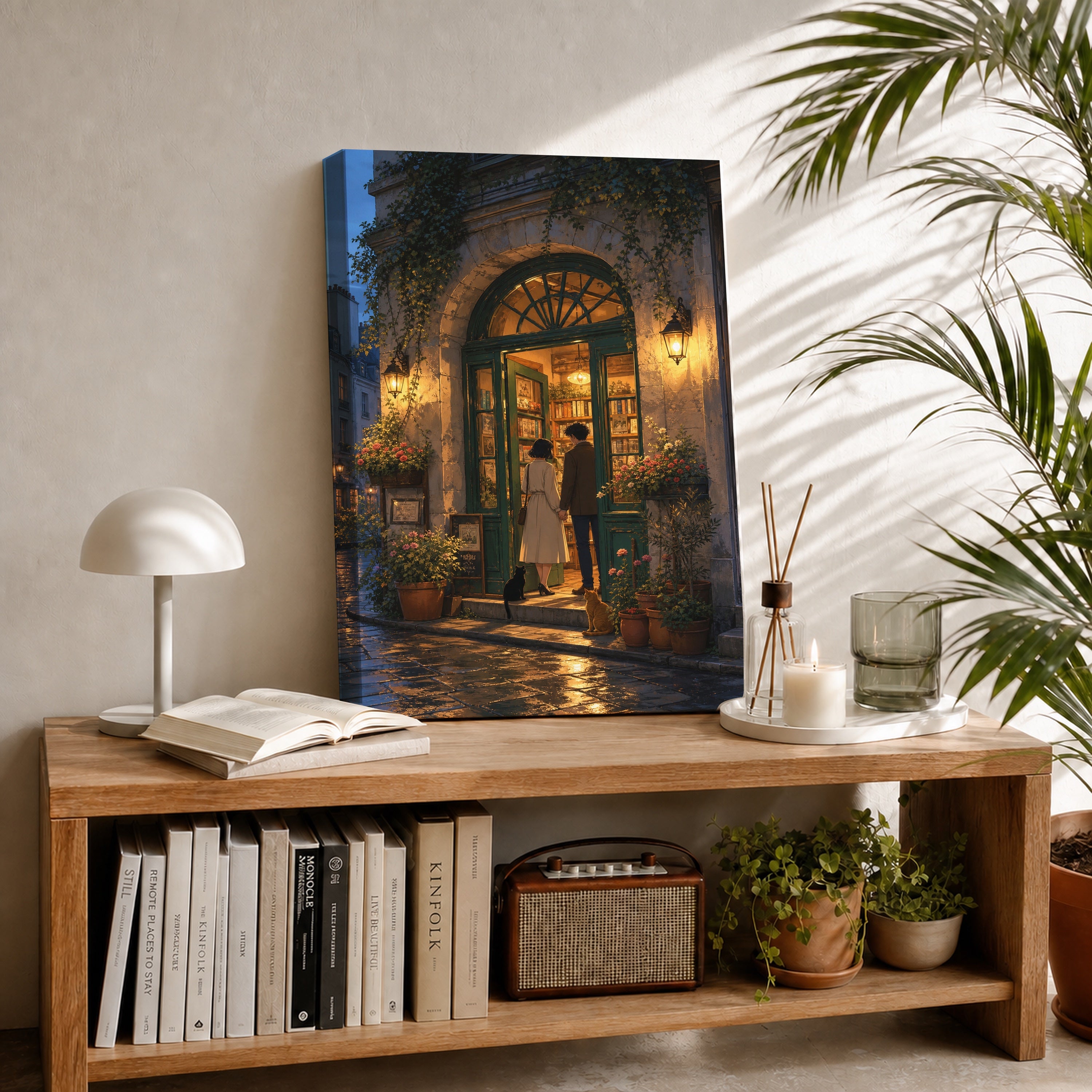 Montmartre Archway Bookstore Evening canvas room mockup by Seji Art