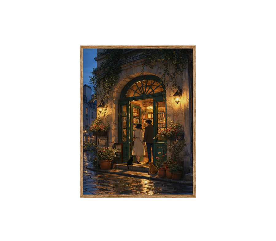 Montmartre Archway Bookstore Evening poster print preview by Seji Art
