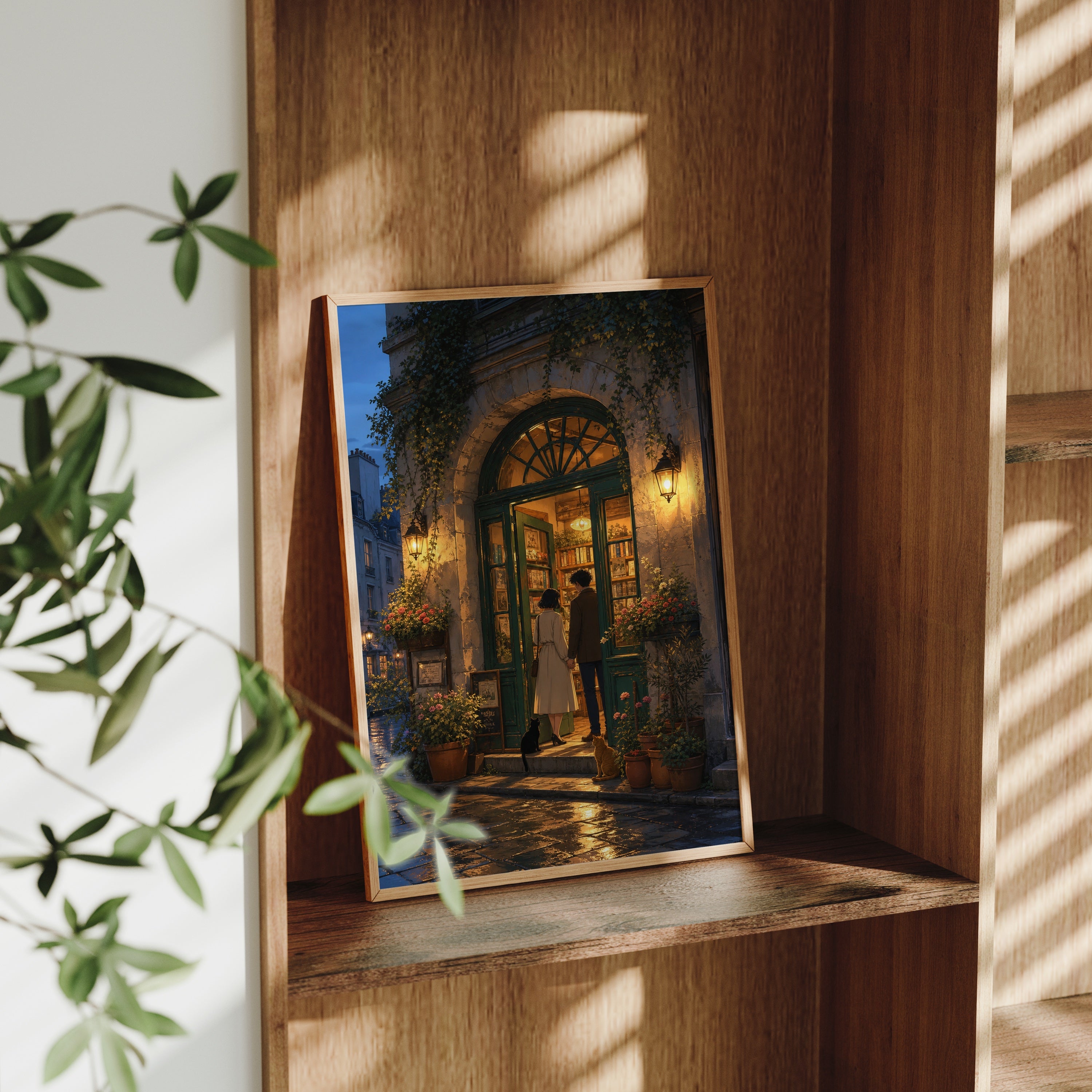 Montmartre Archway Bookstore Evening poster gallery shelf mockup by Seji Art