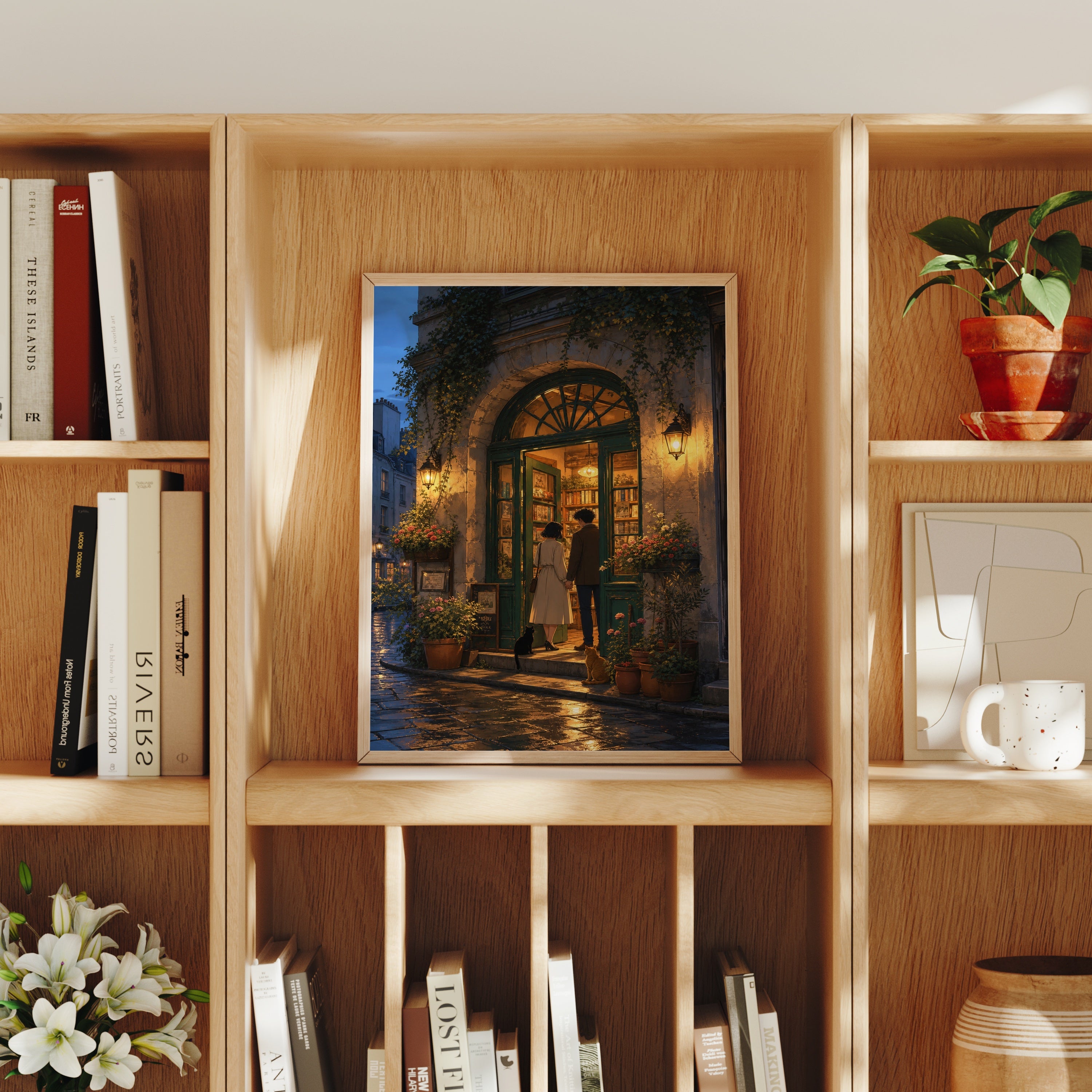 Montmartre Archway Bookstore Evening poster home decor mockup by Seji Art