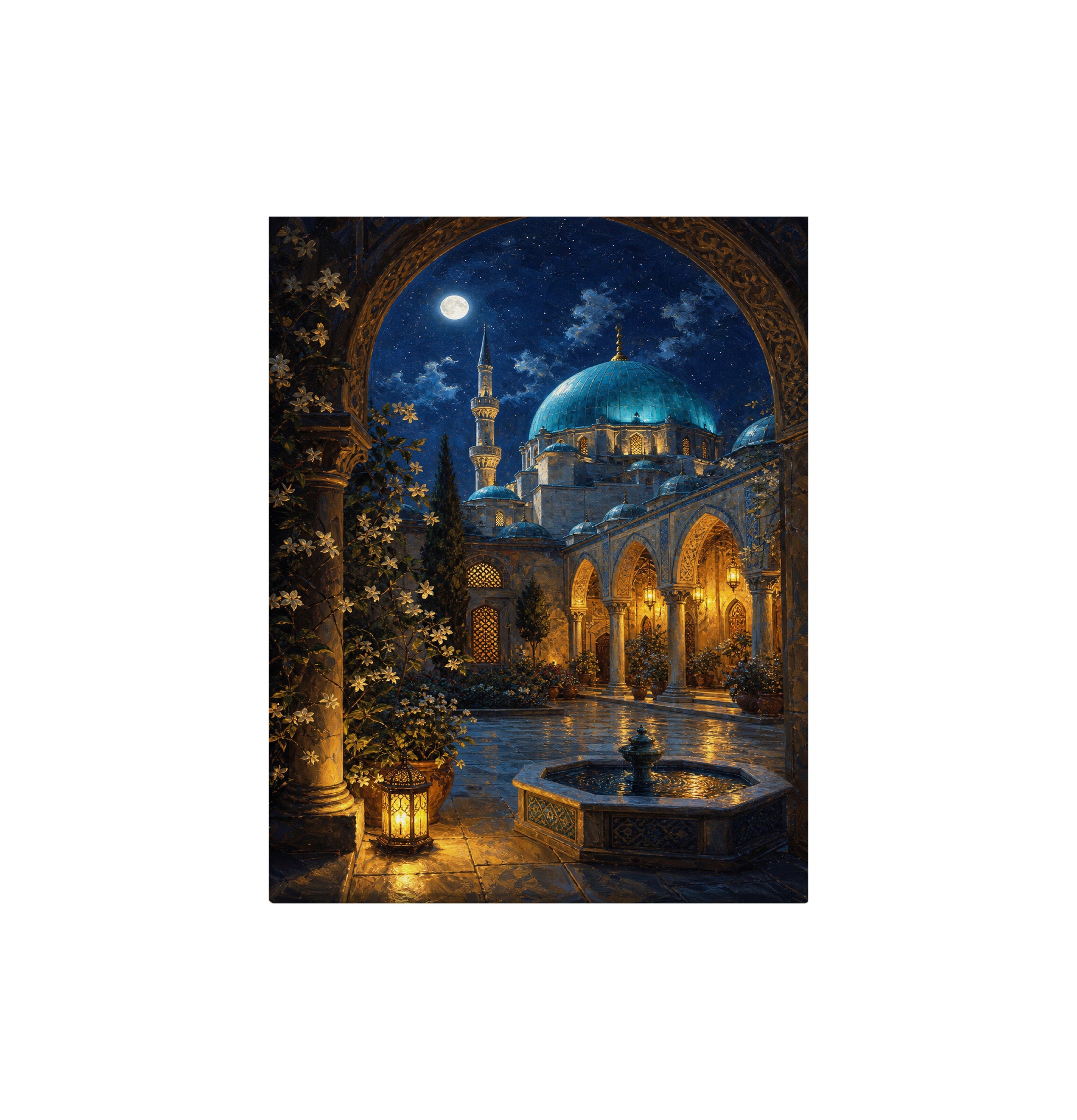 Moonlit Istanbul Courtyard canvas wall art preview by Seji Art