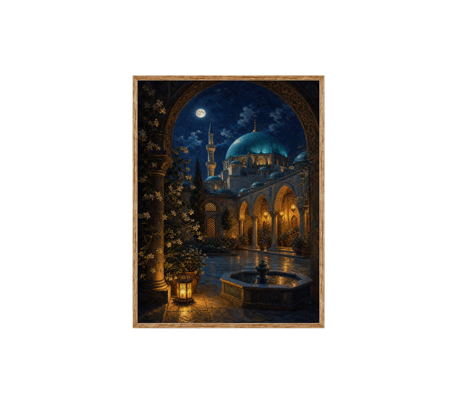 Moonlit Istanbul Courtyard poster print preview by Seji Art