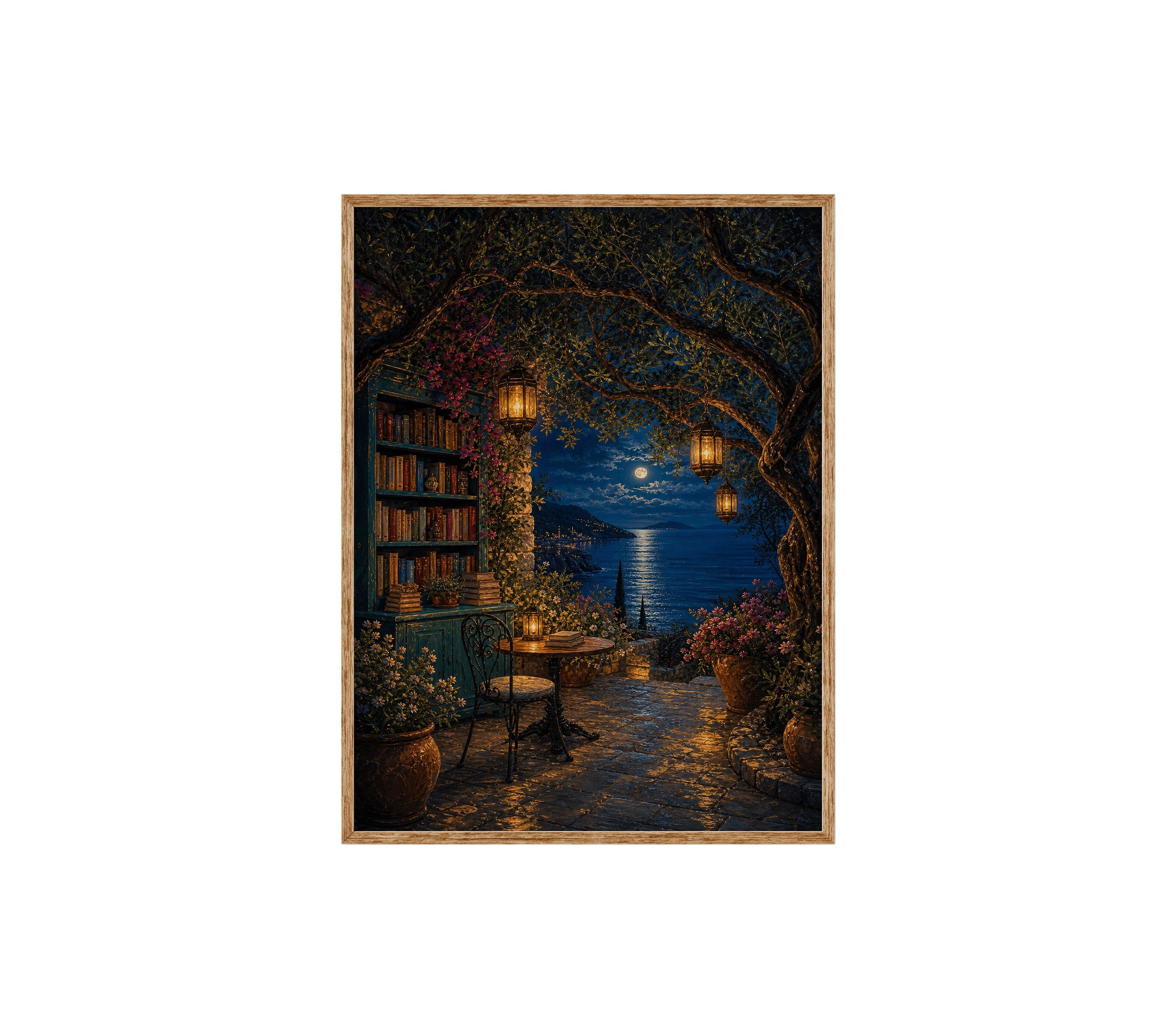 Moonlit Library Window poster print preview by Seji Art