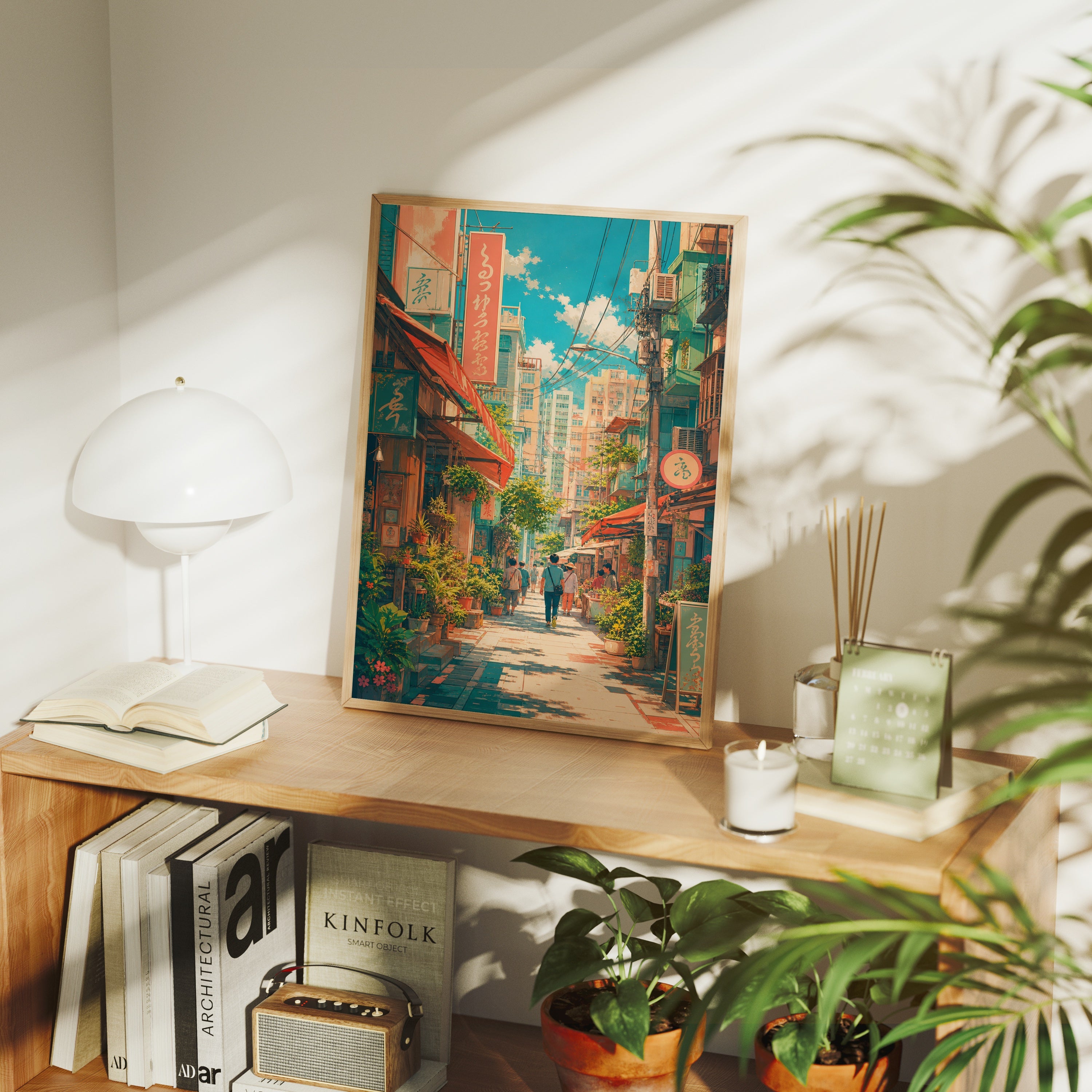 Nakameguro Tokyo Afternoon Shopping Street poster framed room mockup by Seji Art