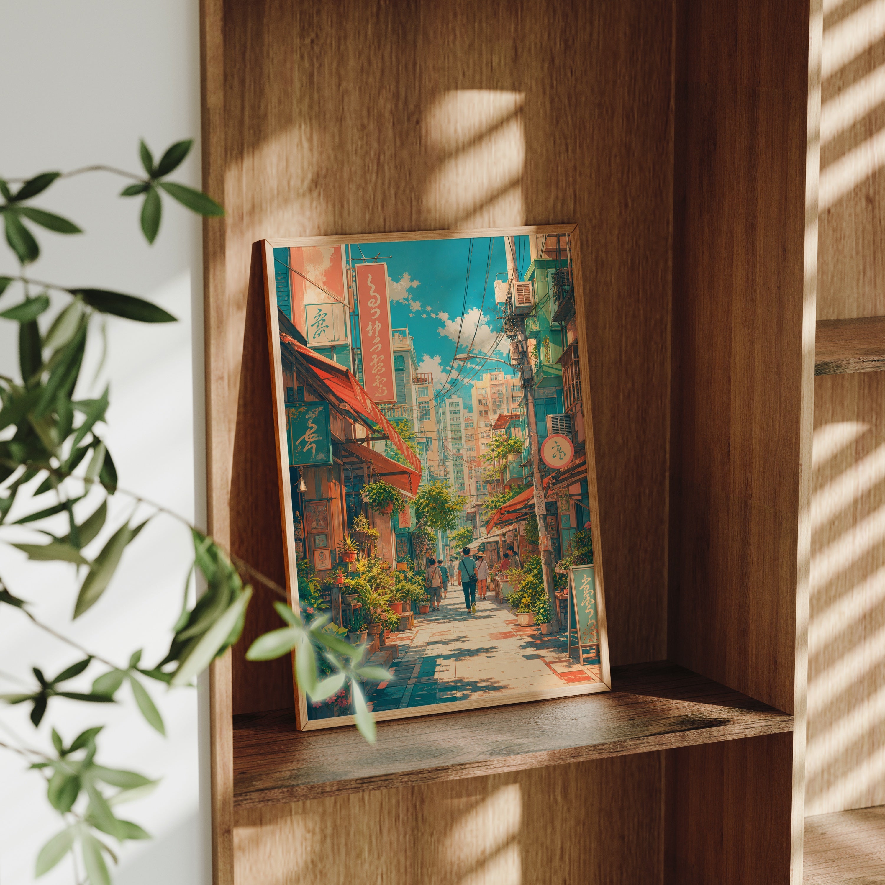 Nakameguro Tokyo Afternoon Shopping Street poster gallery shelf mockup by Seji Art