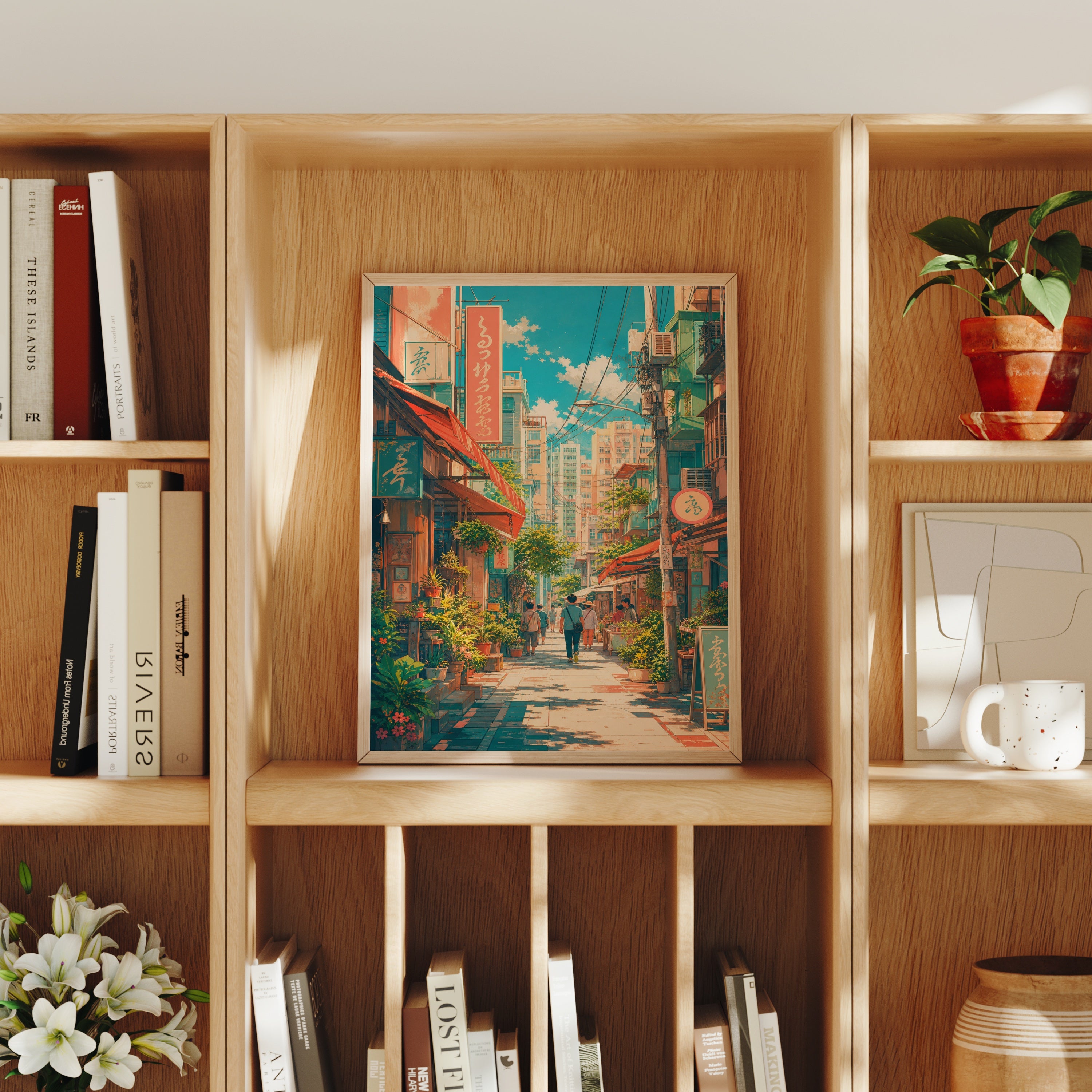 Nakameguro Tokyo Afternoon Shopping Street poster home decor mockup by Seji Art
