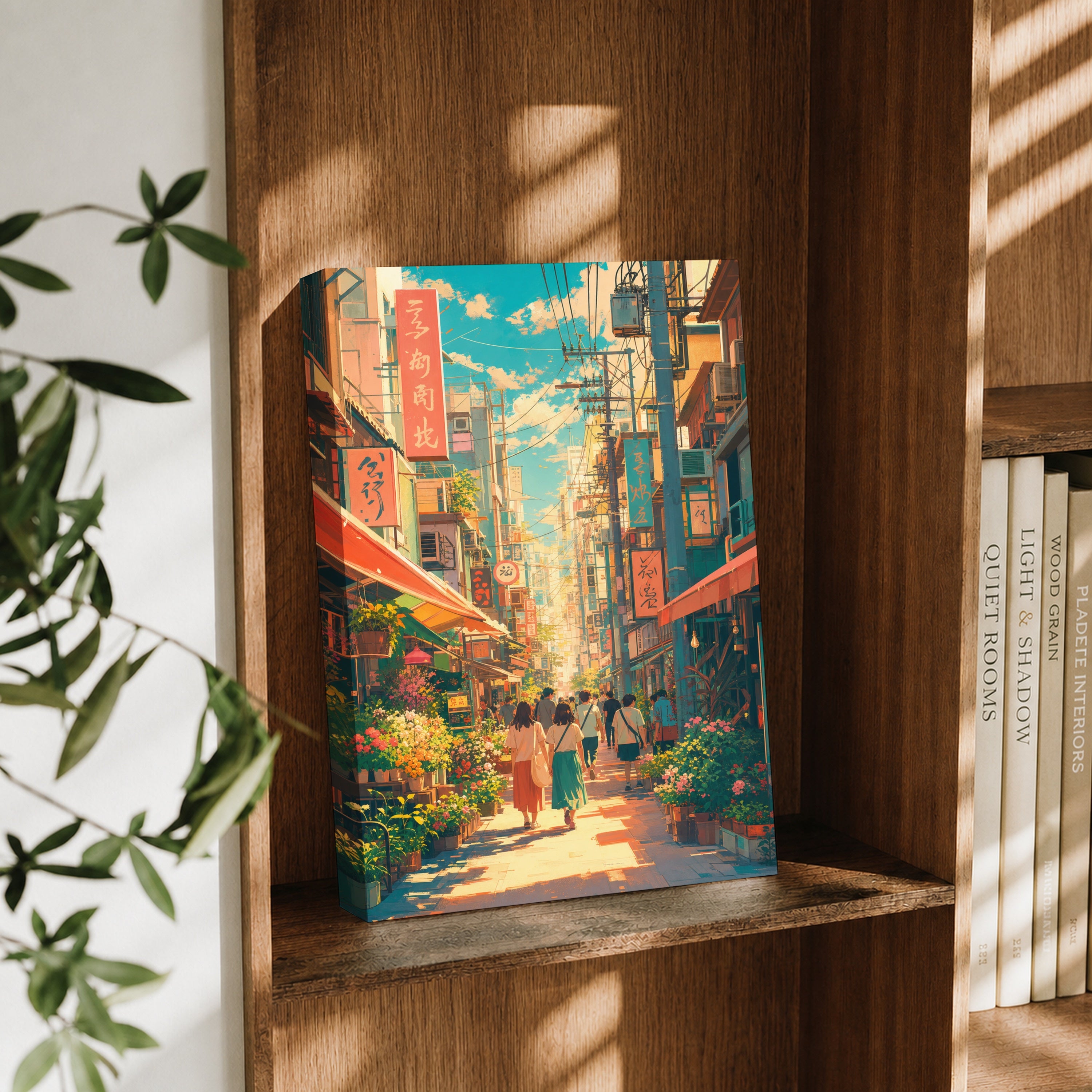 Nakano Tokyo Flower Shopping Street canvas wall art decor mockup by Seji Art