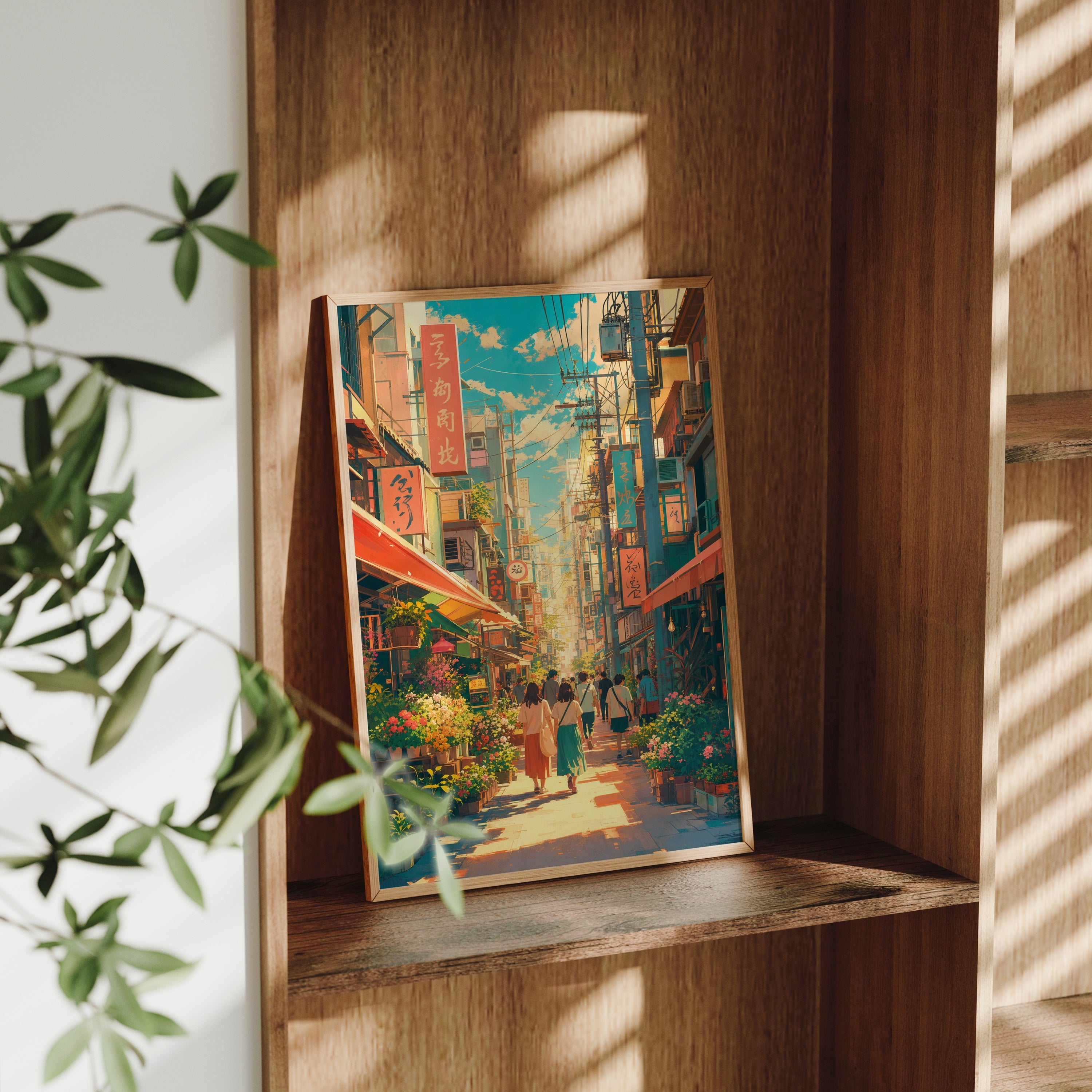 Nakano Tokyo Flower Shopping Street poster gallery shelf mockup by Seji Art