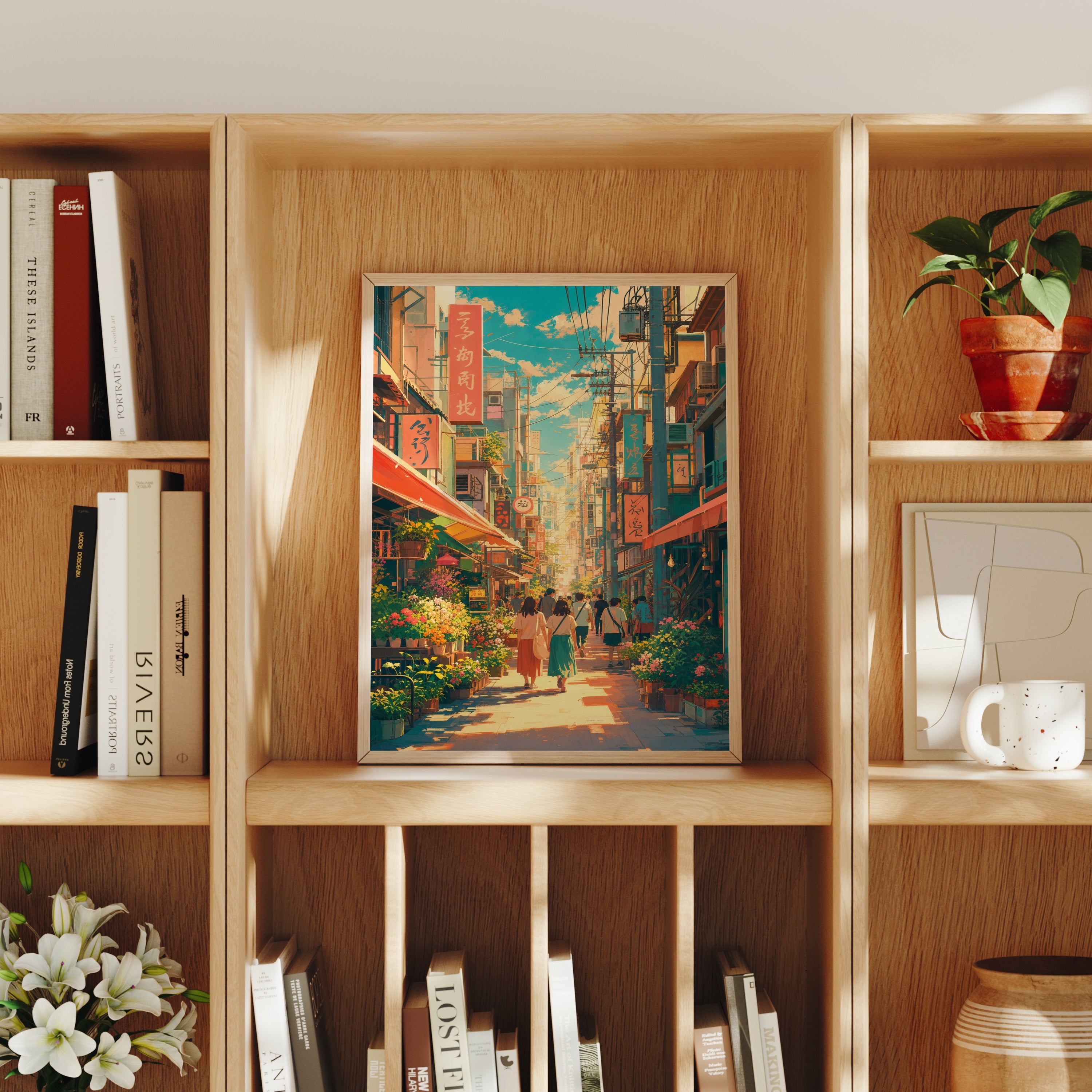 Nakano Tokyo Flower Shopping Street poster home decor mockup by Seji Art