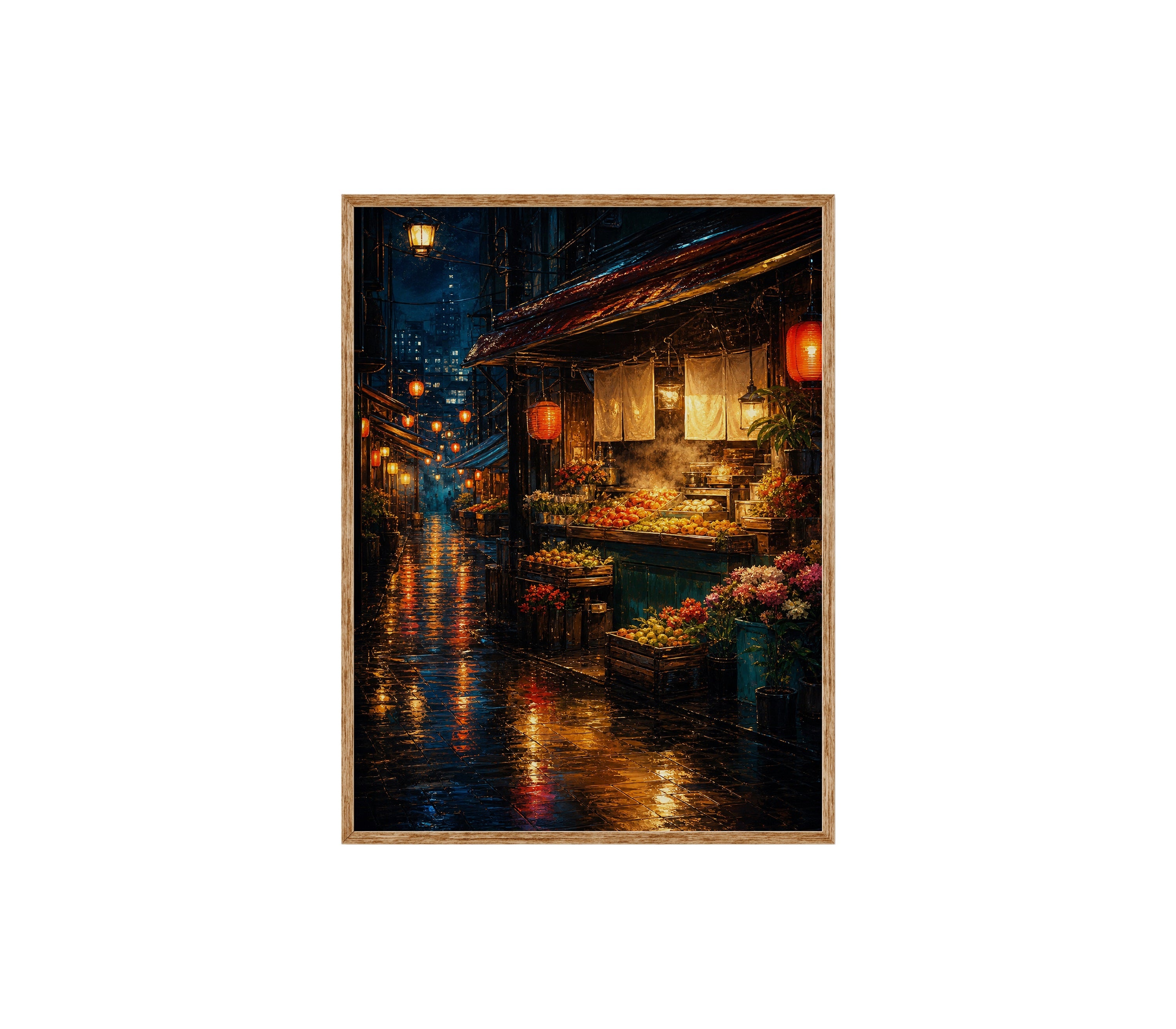 Neon Rain Canal Night poster print preview by Seji Art