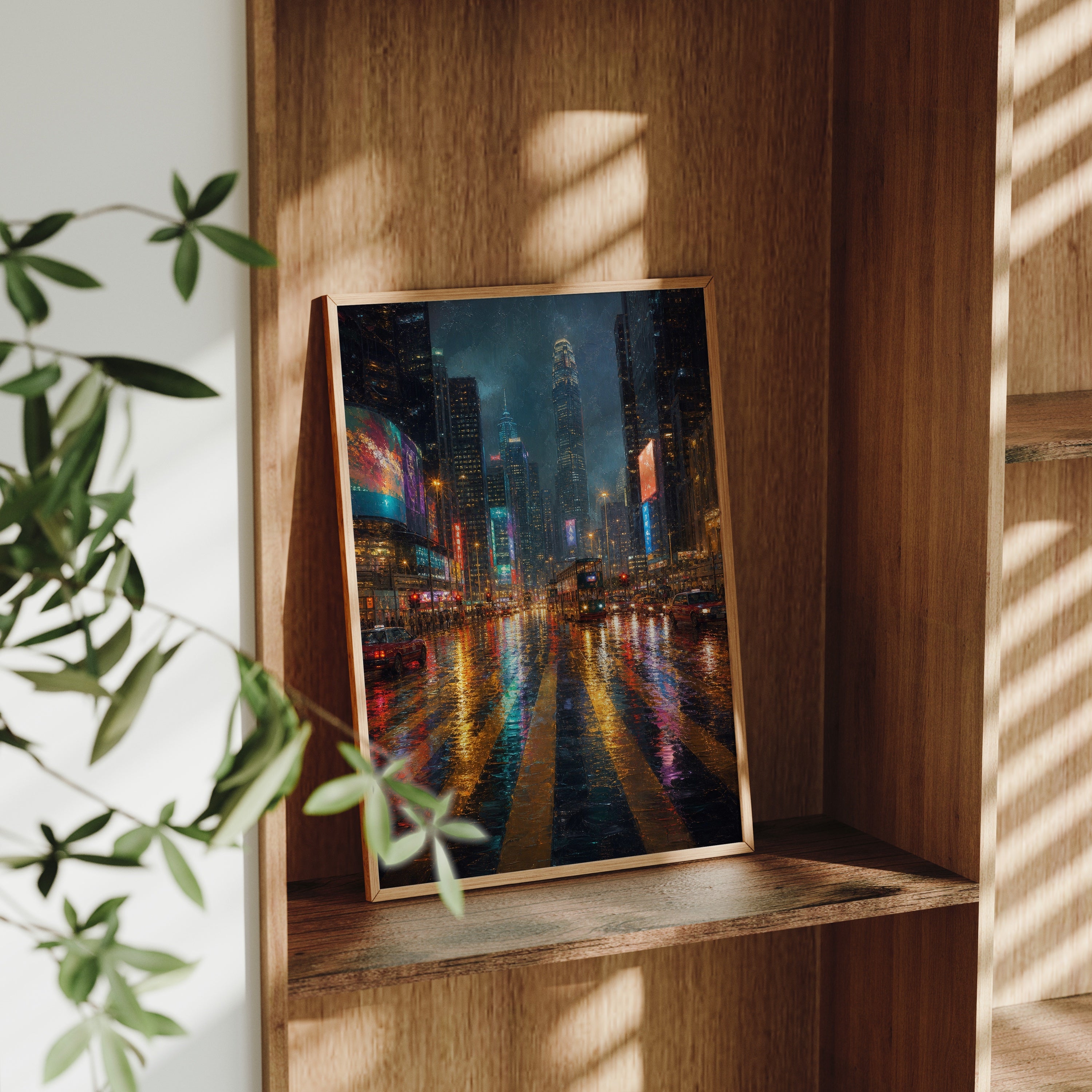 Neon Rain City Boulevard poster gallery shelf mockup by Seji Art