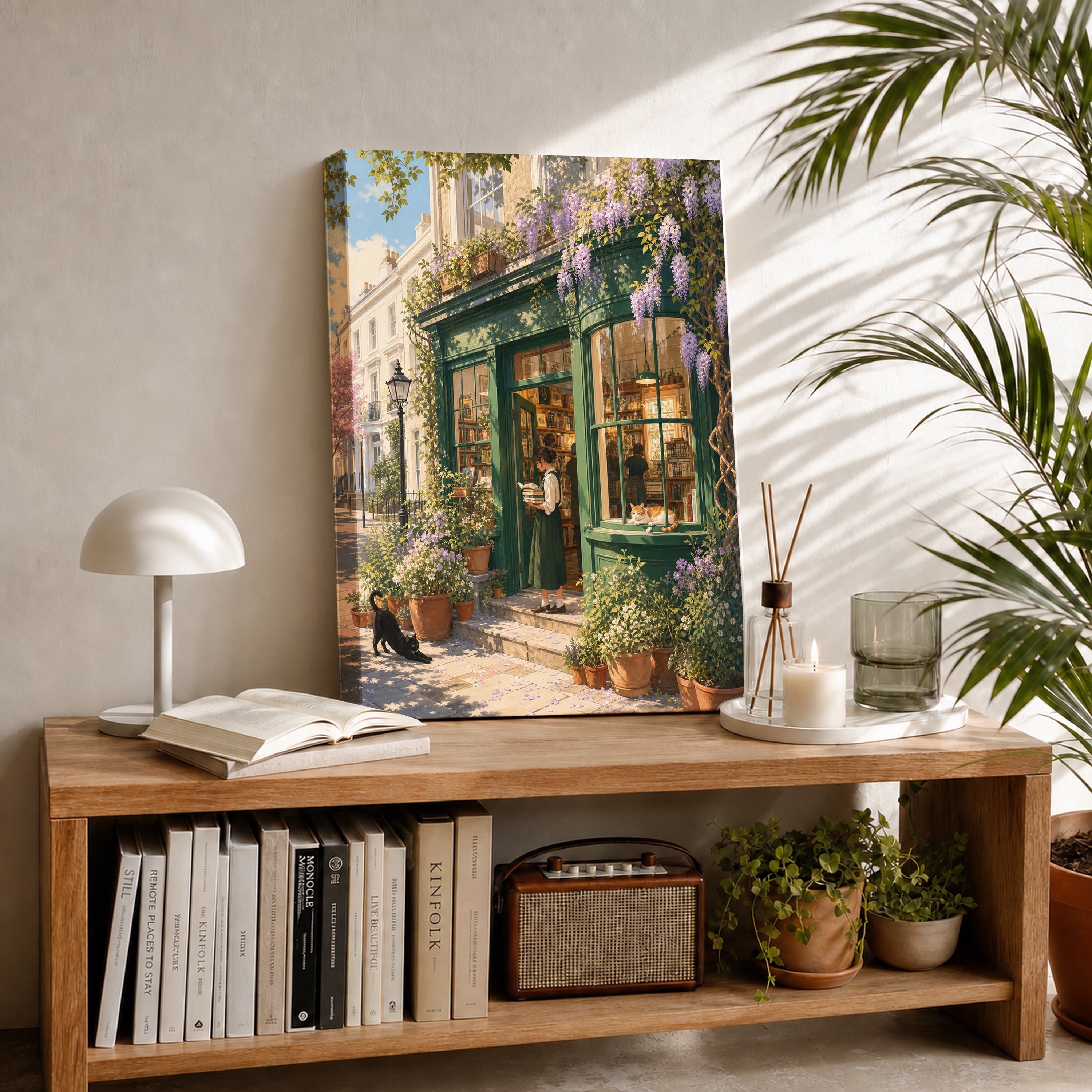 Notting Hill Wisteria Bookstore canvas room mockup by Seji Art