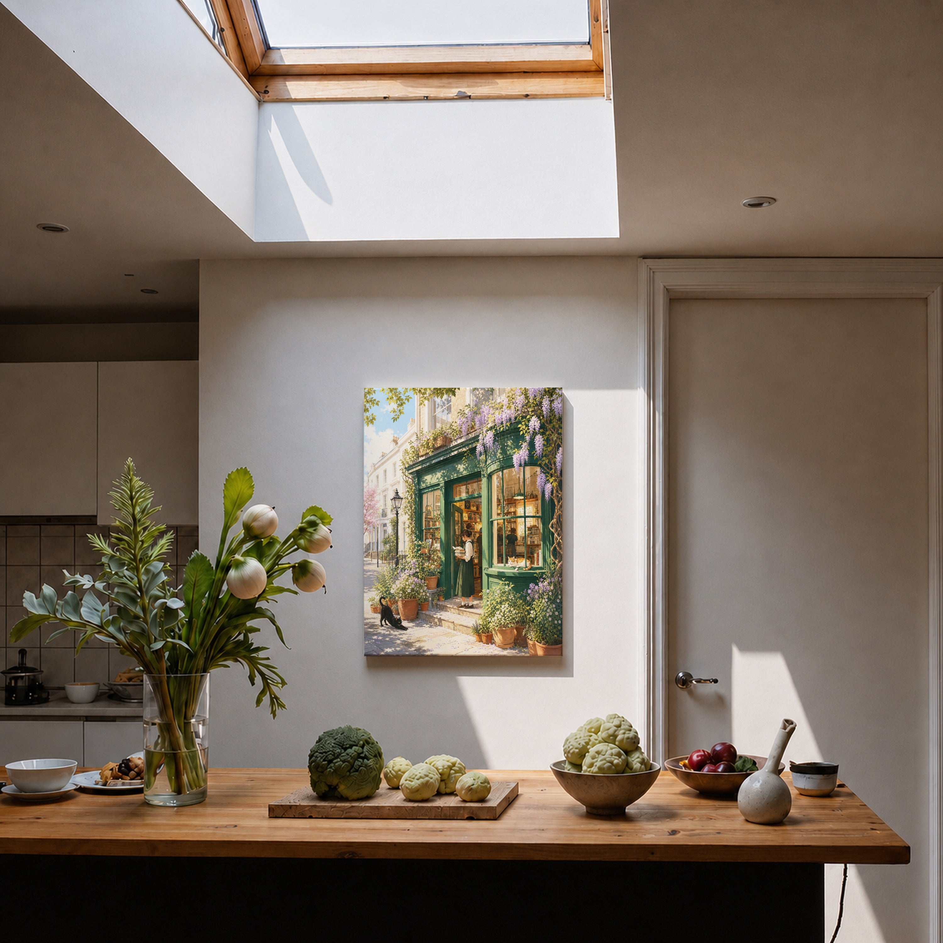 Notting Hill Wisteria Bookstore canvas home decor mockup by Seji Art