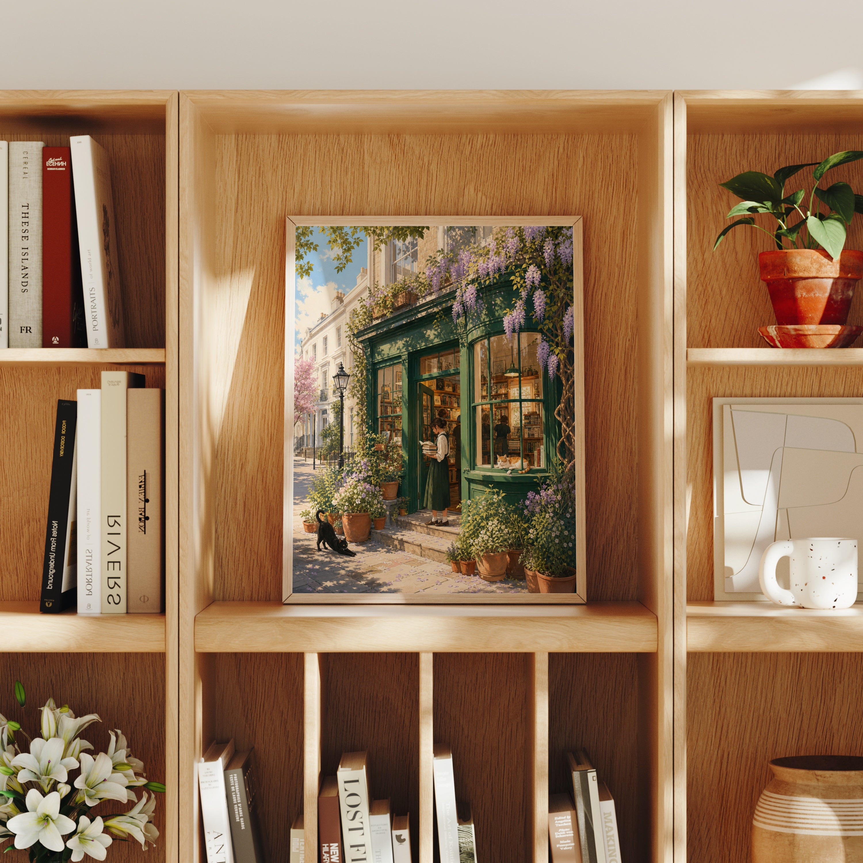 Notting Hill Wisteria Bookstore poster home decor mockup by Seji Art