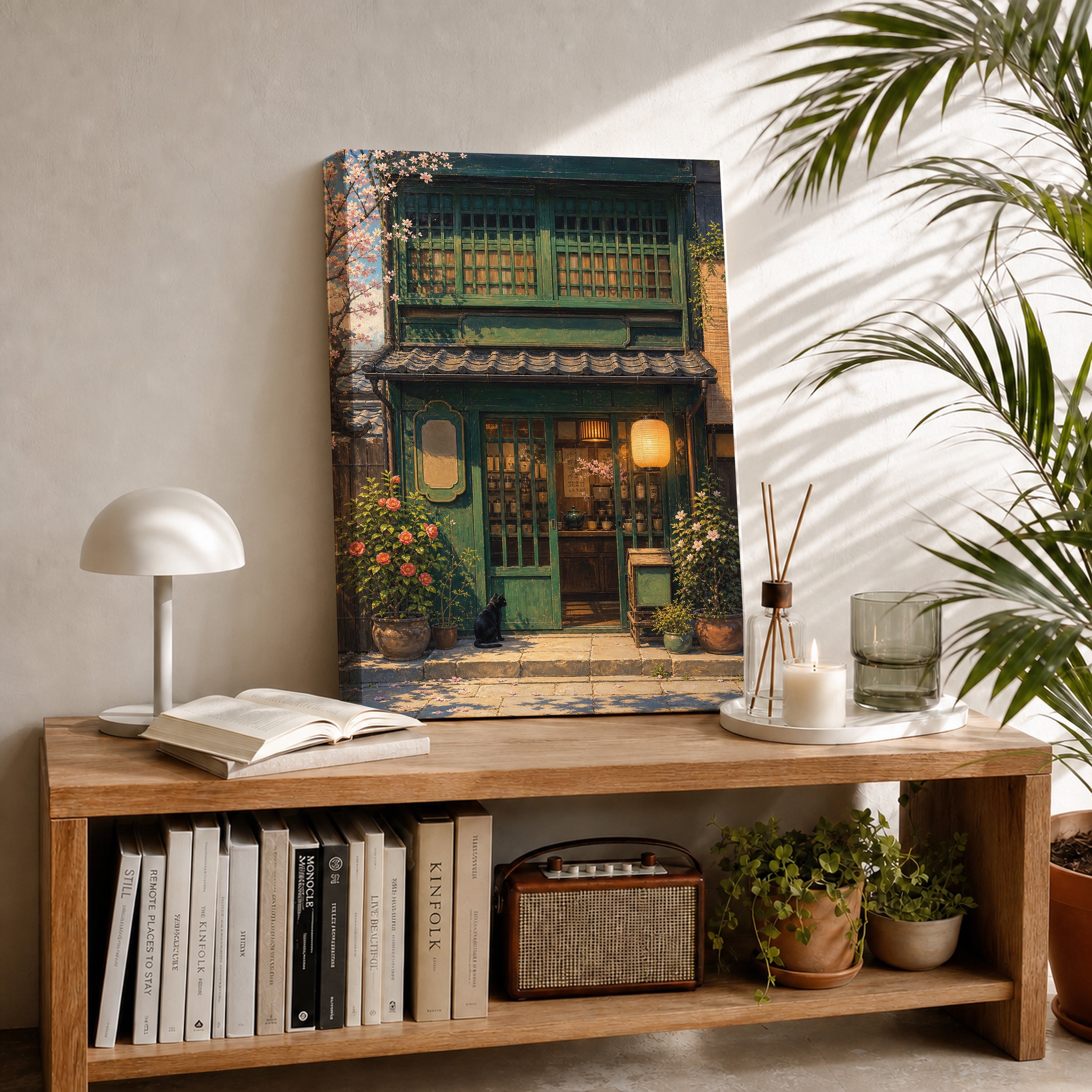 Old Town Green Storefront canvas room mockup by Seji Art