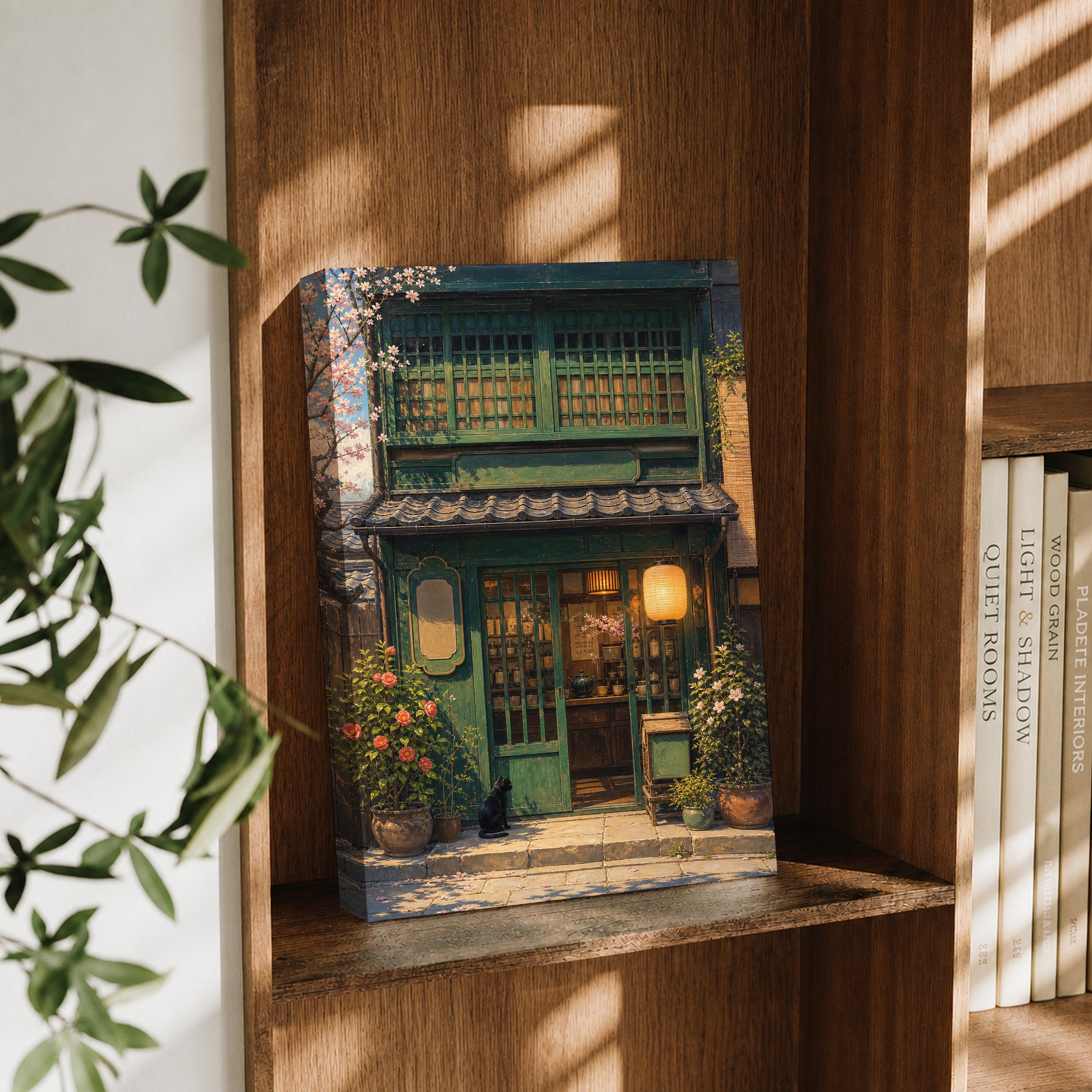 Old Town Green Storefront canvas wall art decor mockup by Seji Art