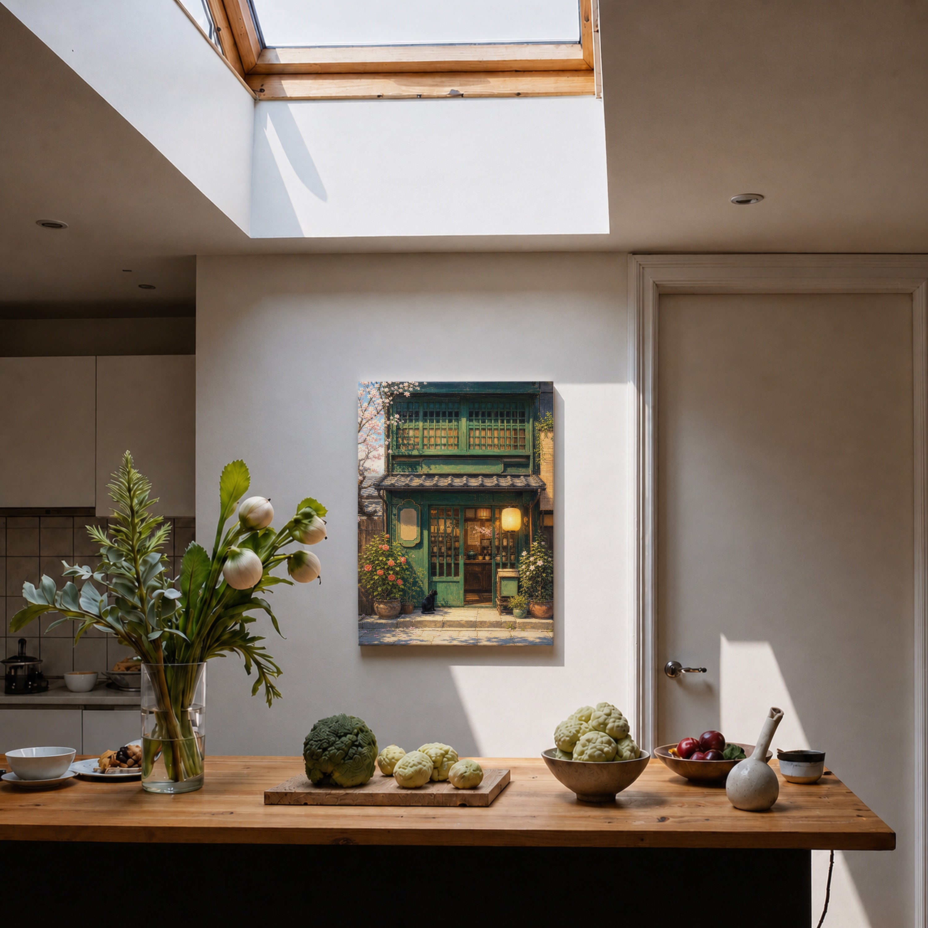 Old Town Green Storefront canvas home decor mockup by Seji Art