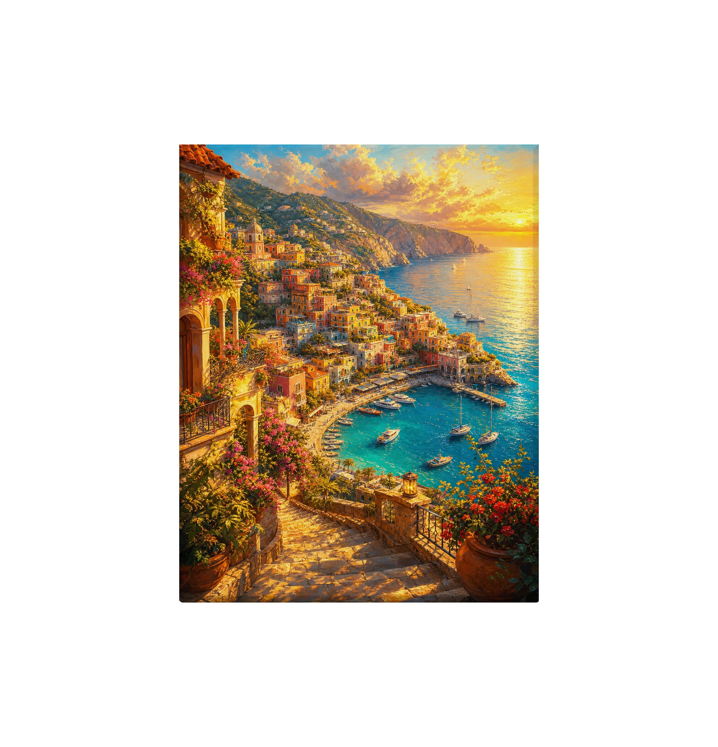 Positano Sunset Coast canvas wall art preview by Seji Art