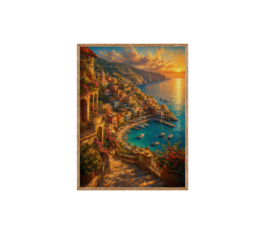 Positano Sunset Coast poster print preview by Seji Art