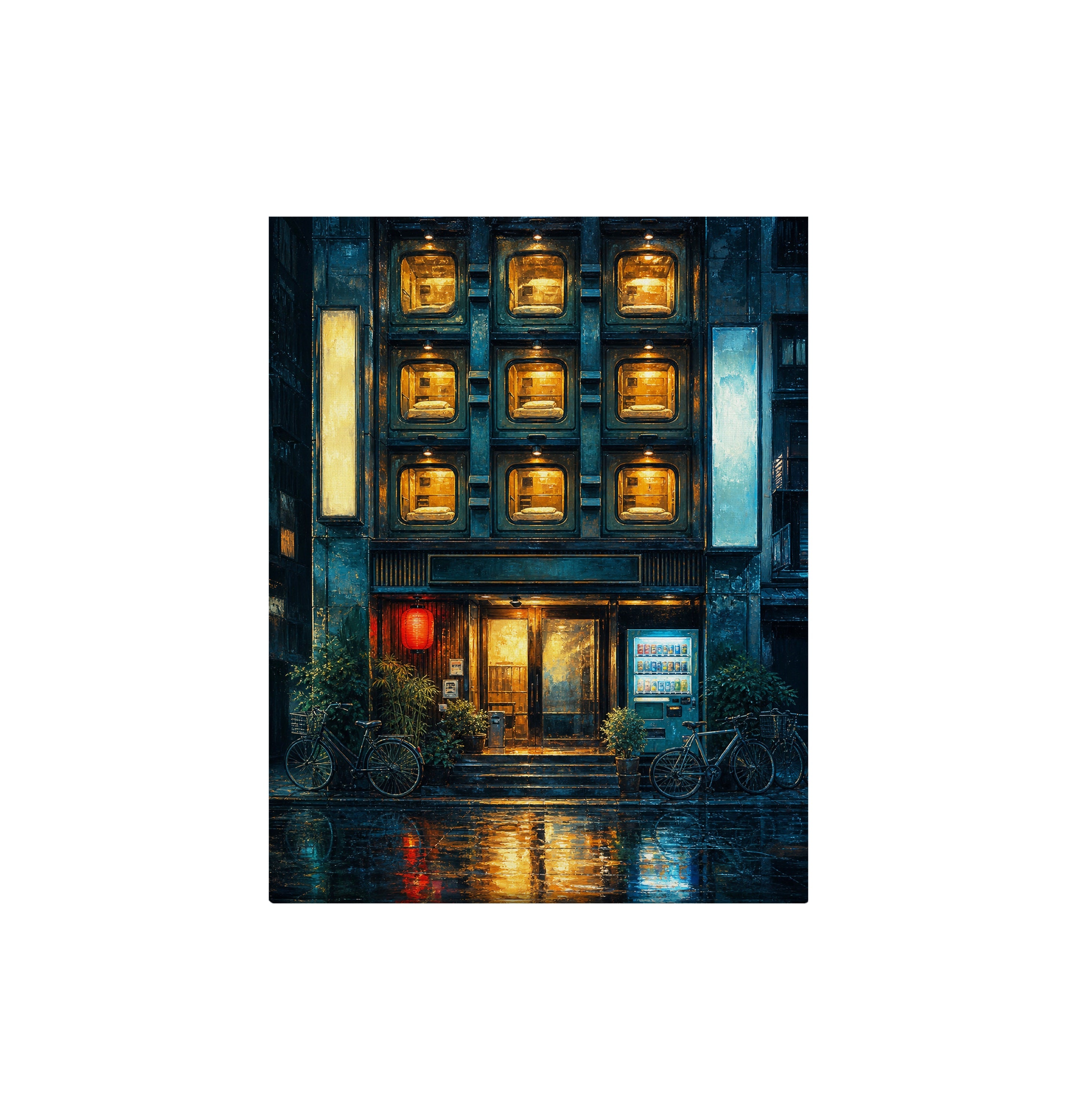 Rainy Apartment Windows Night canvas wall art preview by Seji Art