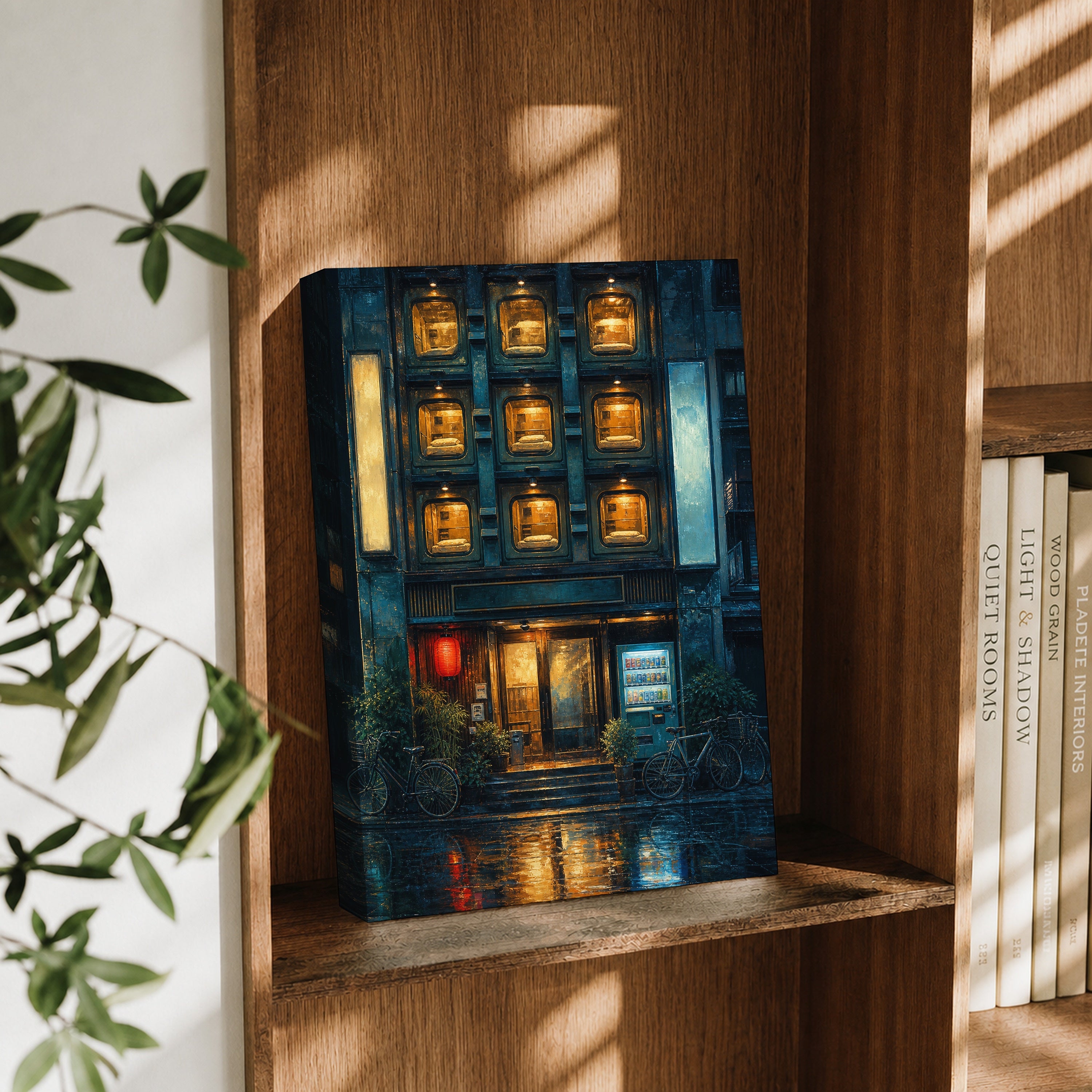 Rainy Apartment Windows Night canvas wall art decor mockup by Seji Art