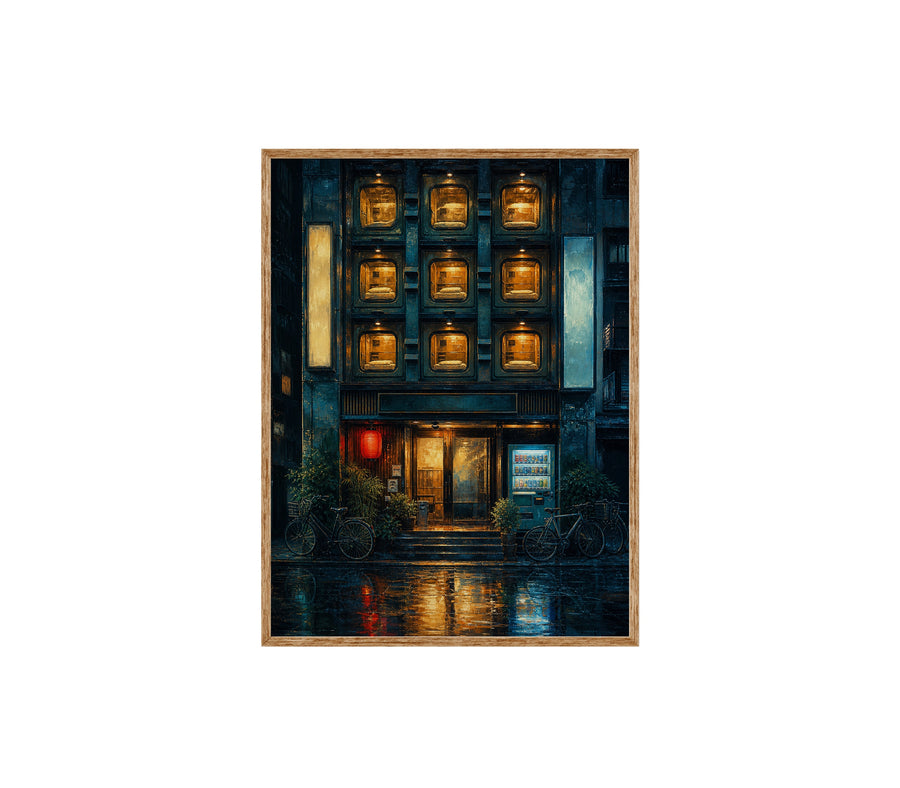 Rainy Apartment Windows Night poster print preview by Seji Art