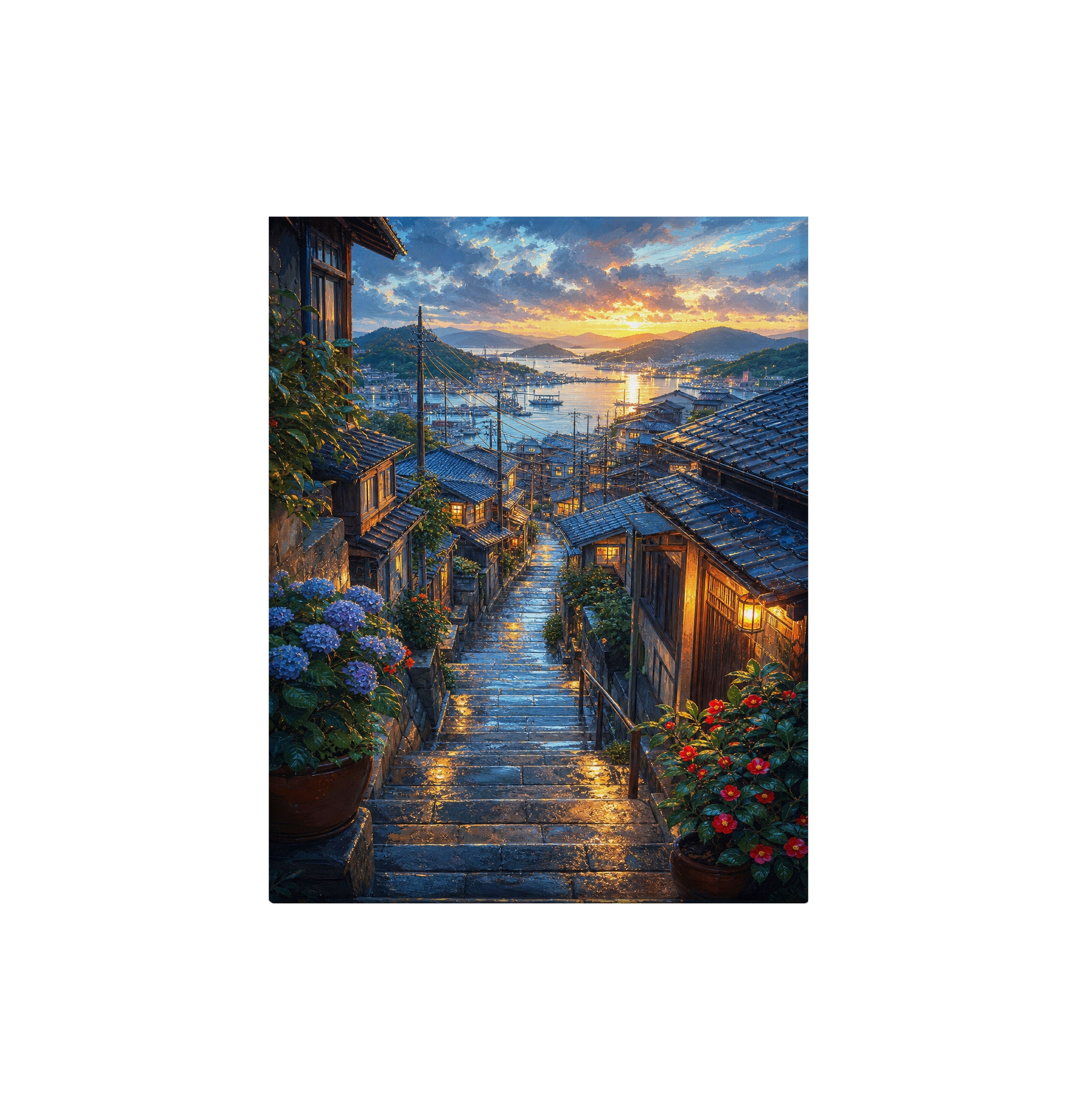 Rainy Coastal Stone Stairway canvas wall art preview by Seji Art