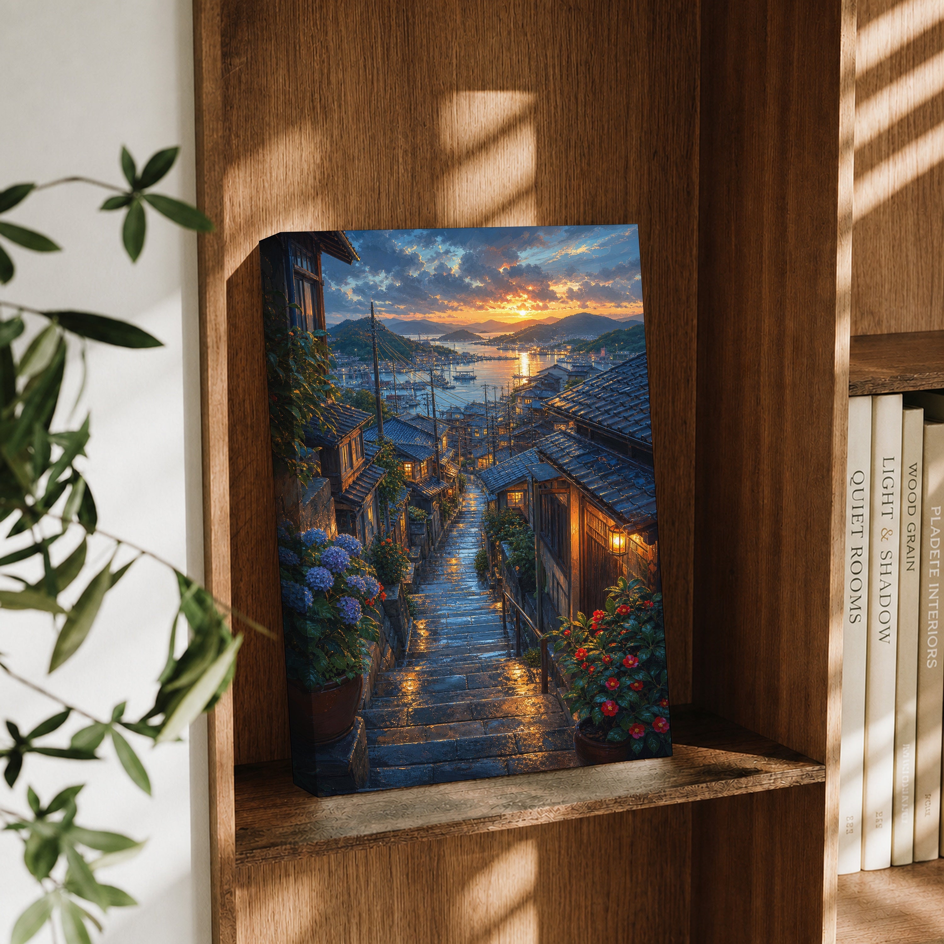 Rainy Coastal Stone Stairway canvas wall art decor mockup by Seji Art