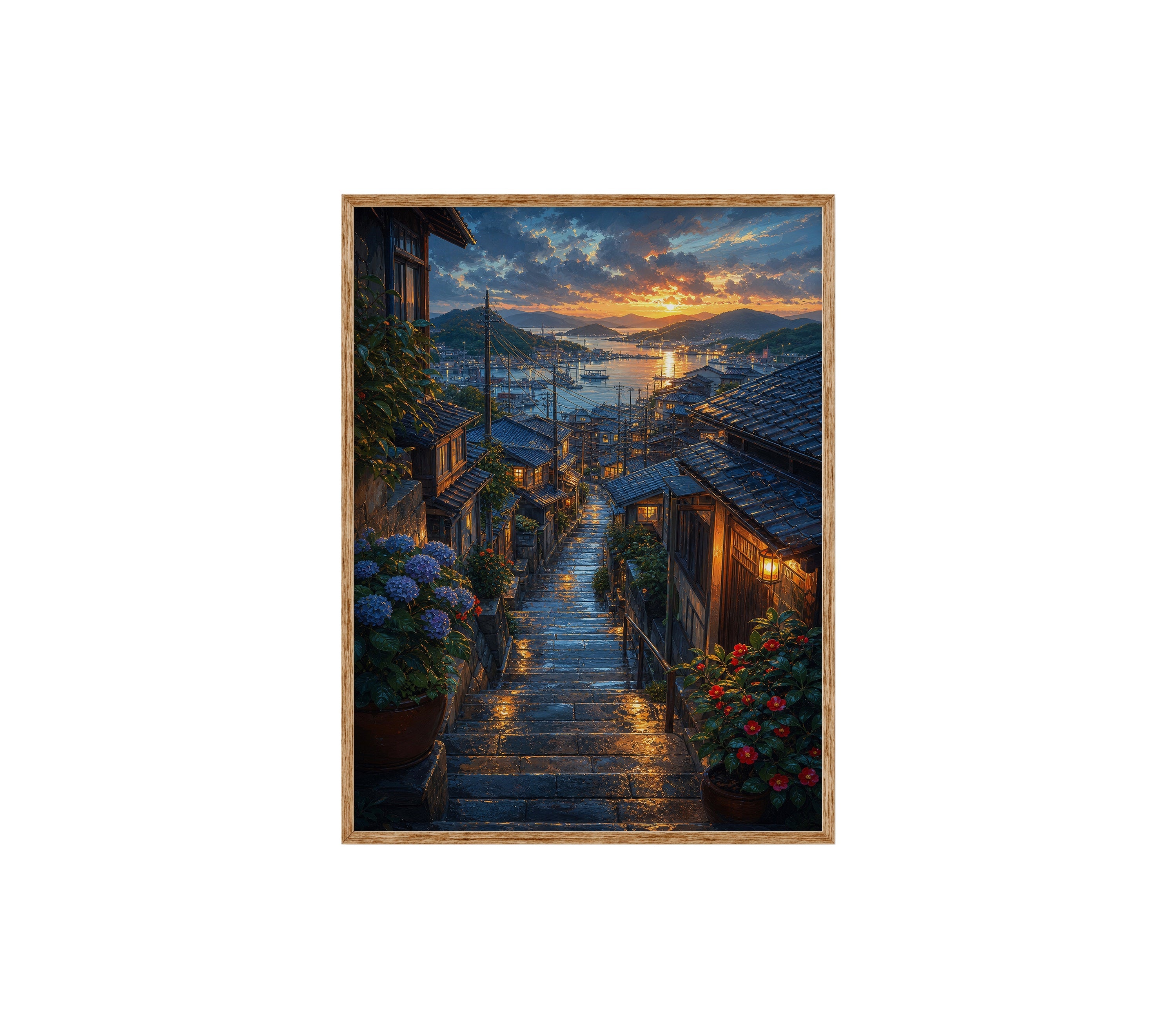 Rainy Coastal Stone Stairway poster print preview by Seji Art