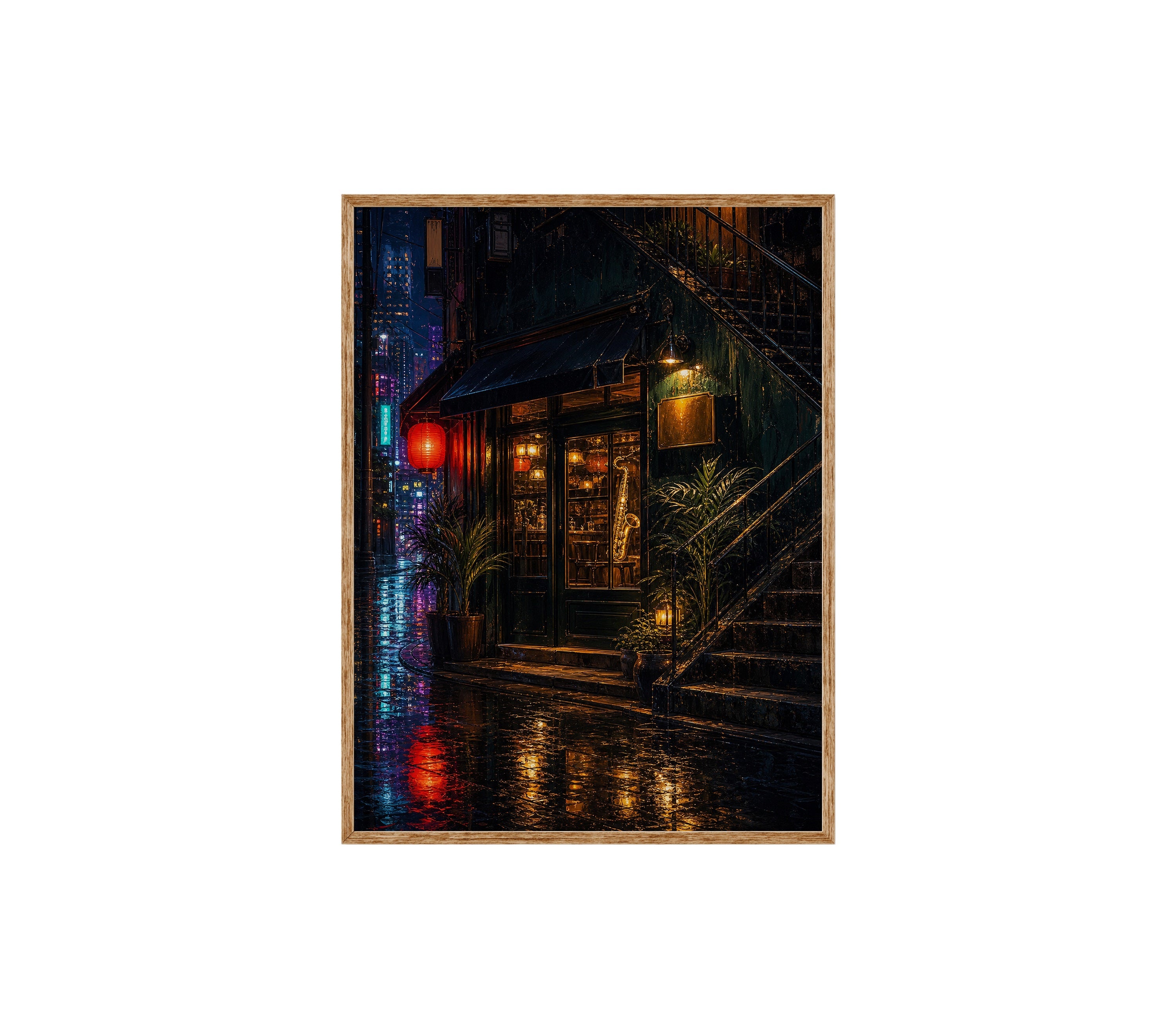 Rainy Corner Cafe Night poster print preview by Seji Art