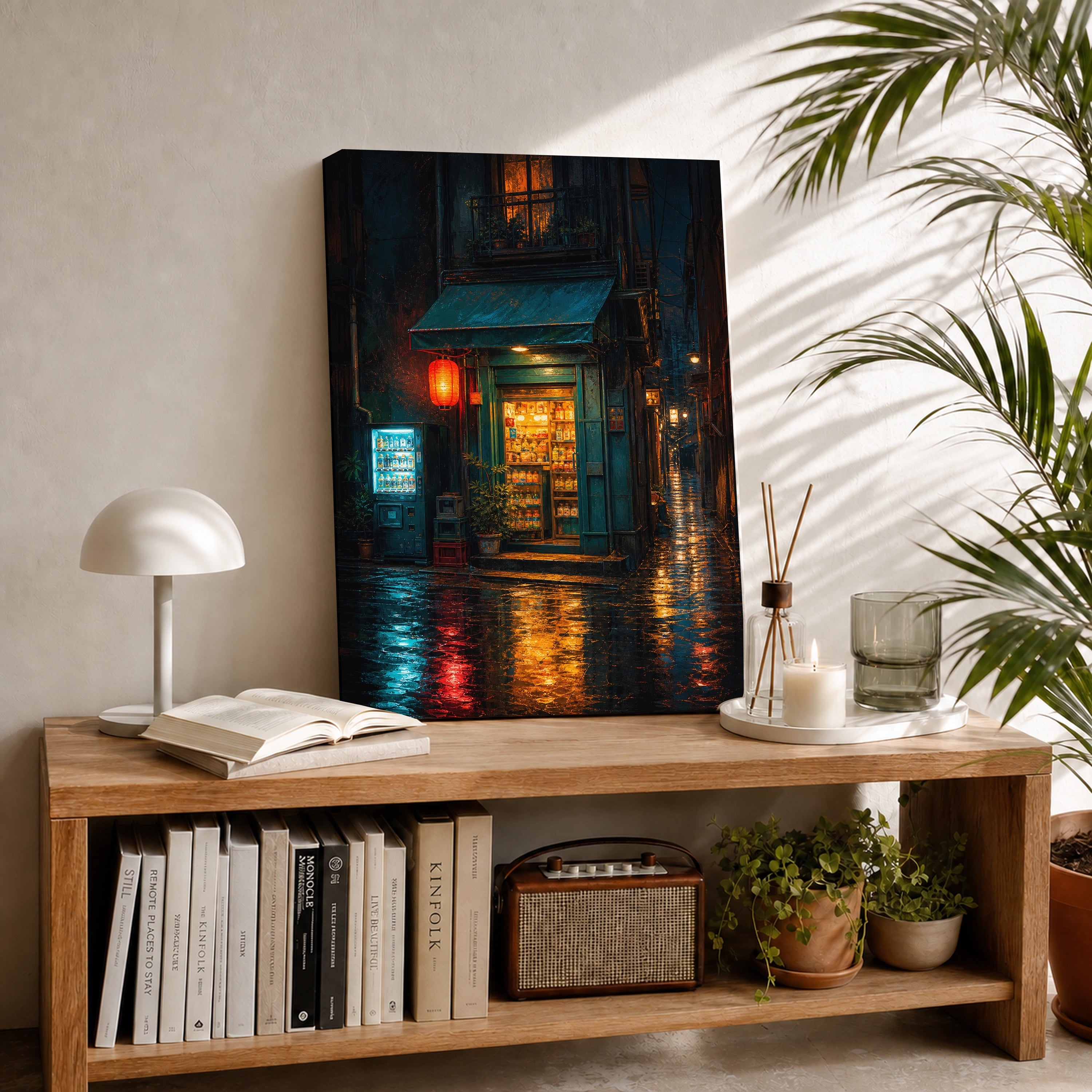 Rainy Green Door Noodle Shop canvas room mockup by Seji Art