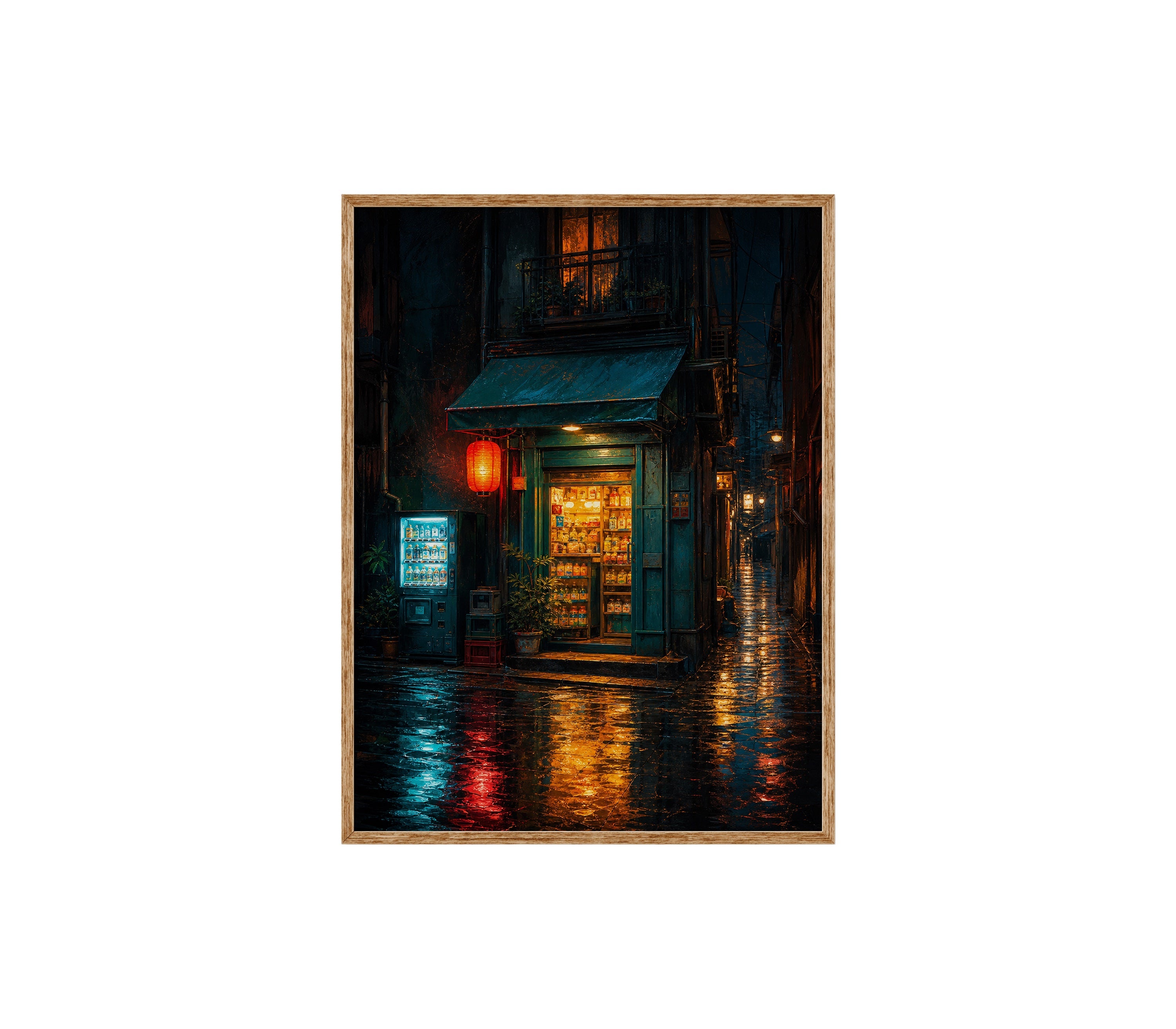 Rainy Green Door Noodle Shop poster print preview by Seji Art